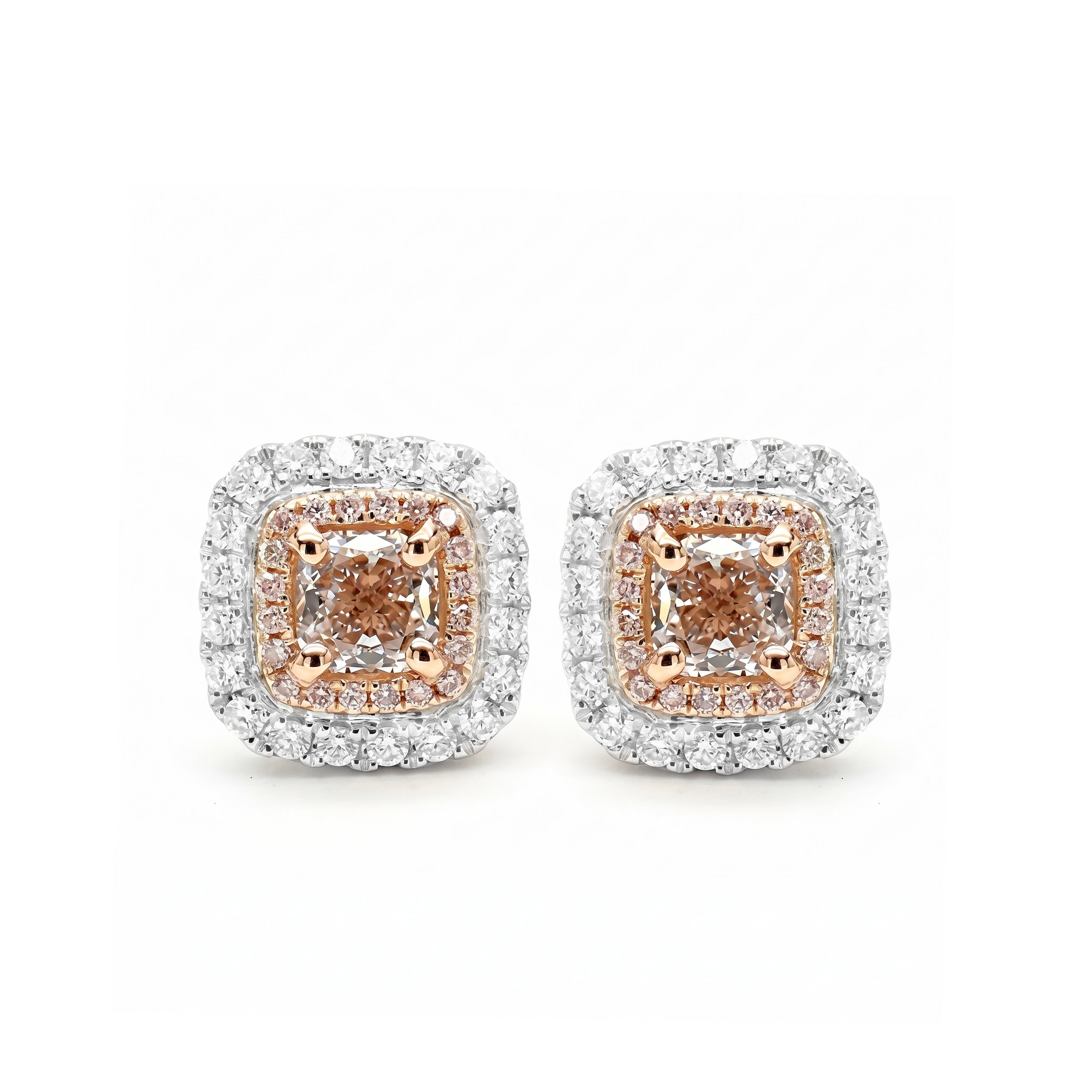 Natural Pink Cushion Diamond Halo Earrings | GIA Certified