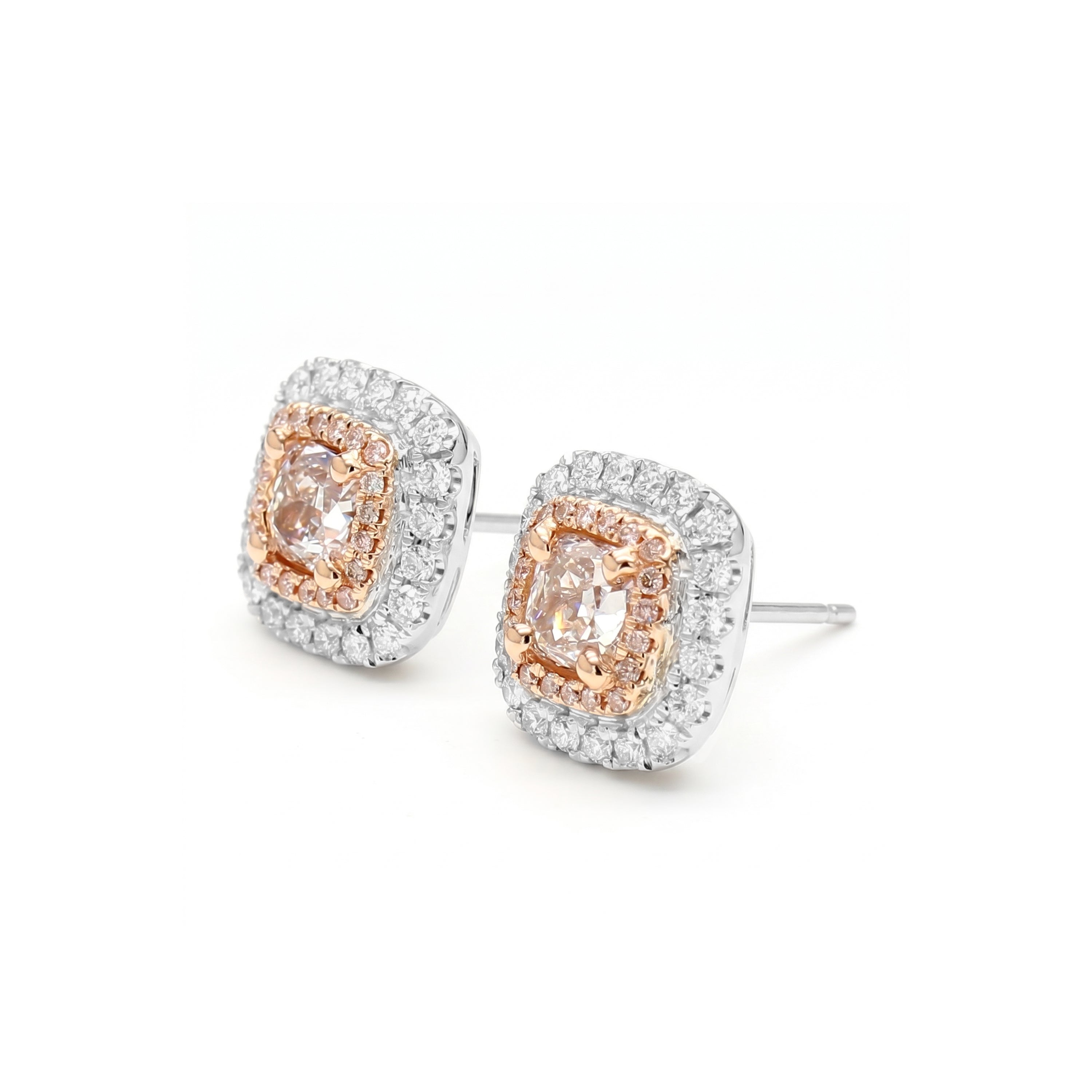 Natural Pink Cushion Diamond Halo Earrings | GIA Certified
