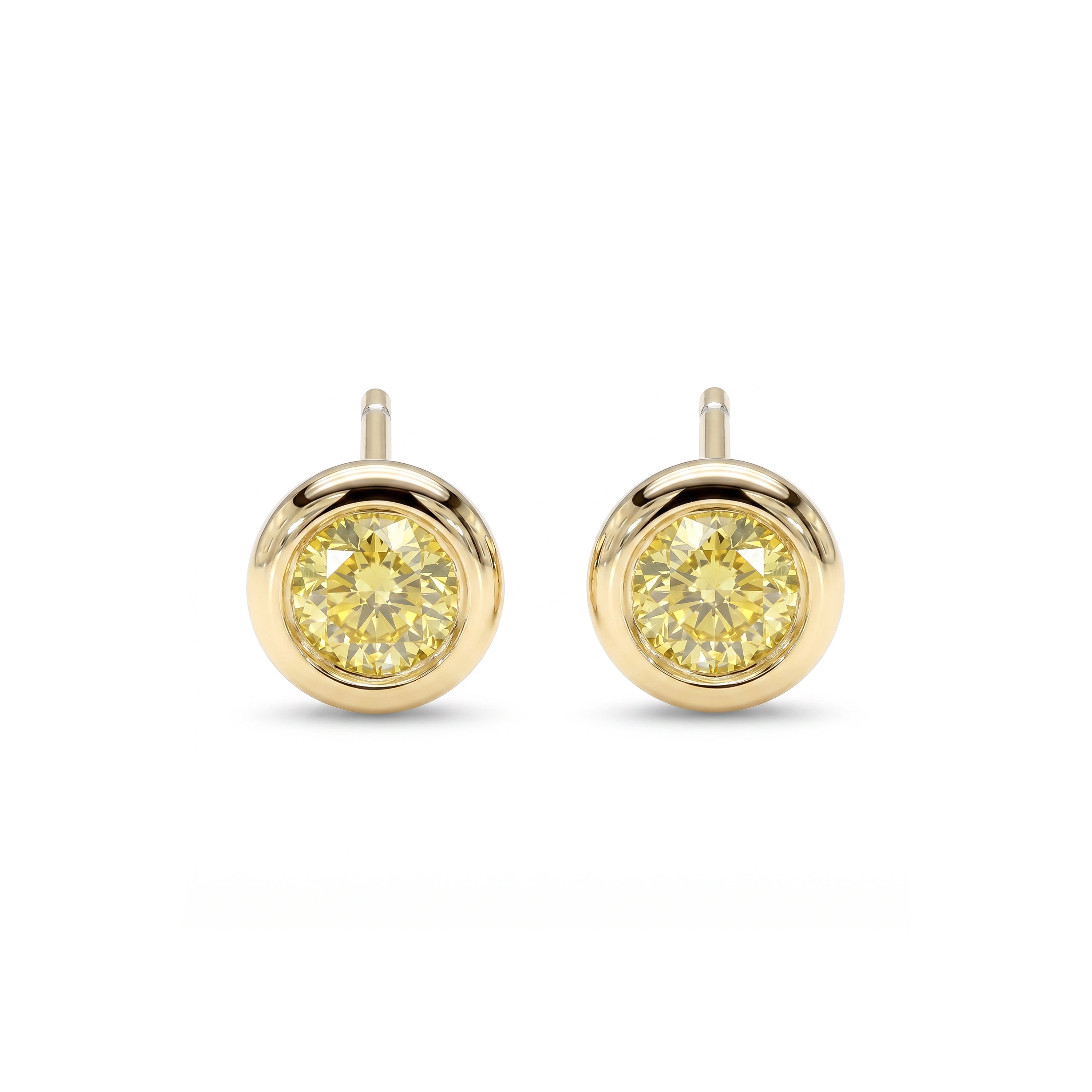Natural 0.30 CT Yellow Diamond Bezel Stud Earrings