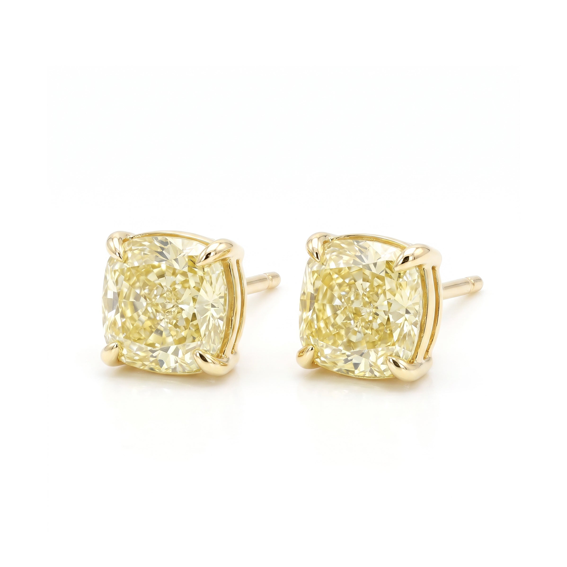 Natural 2.01 CT Yellow Cushion Diamond Stud Earrings | GIA Certified