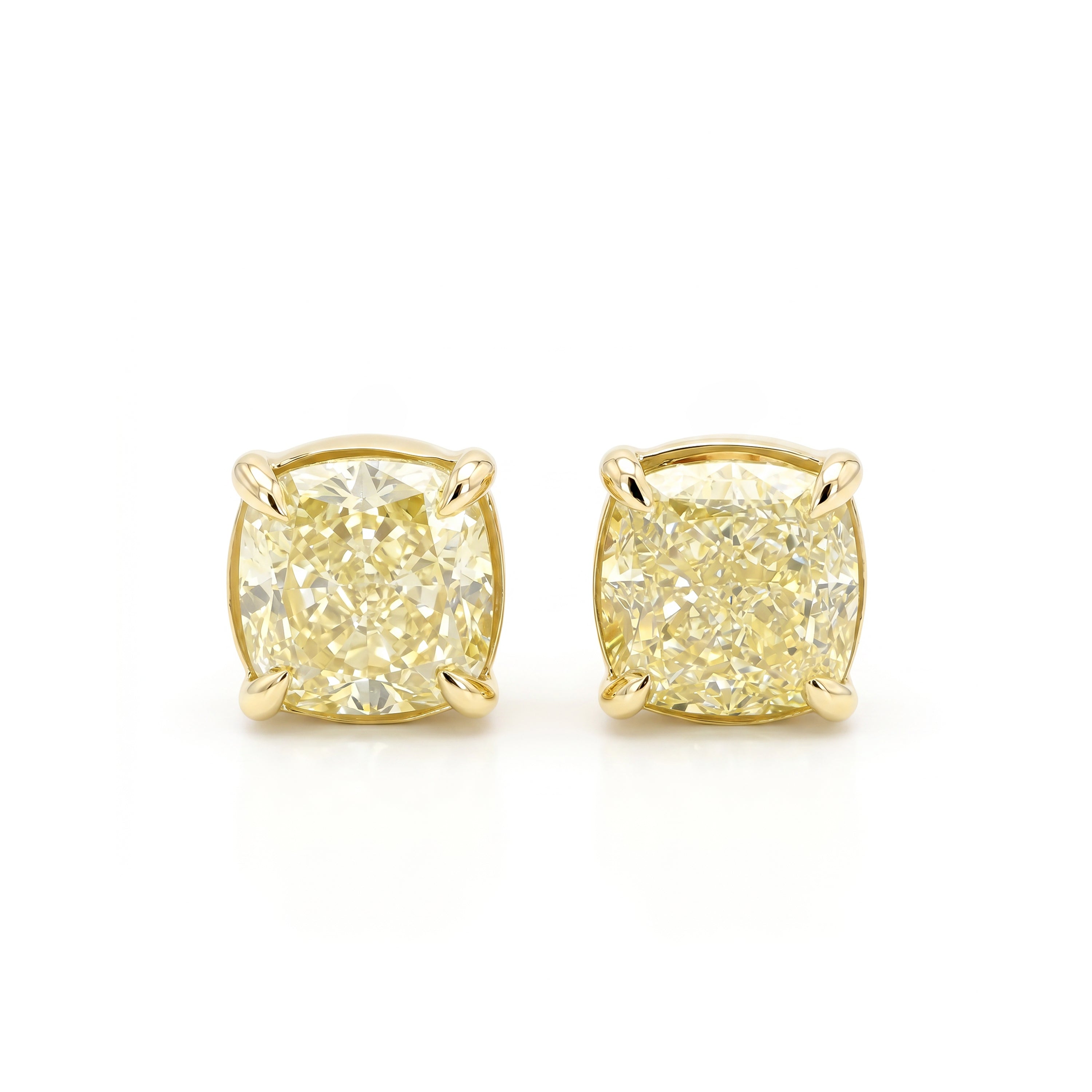 Natural 2.02 CT Yellow Cushion Diamond Stud Earrings | GIA Certified