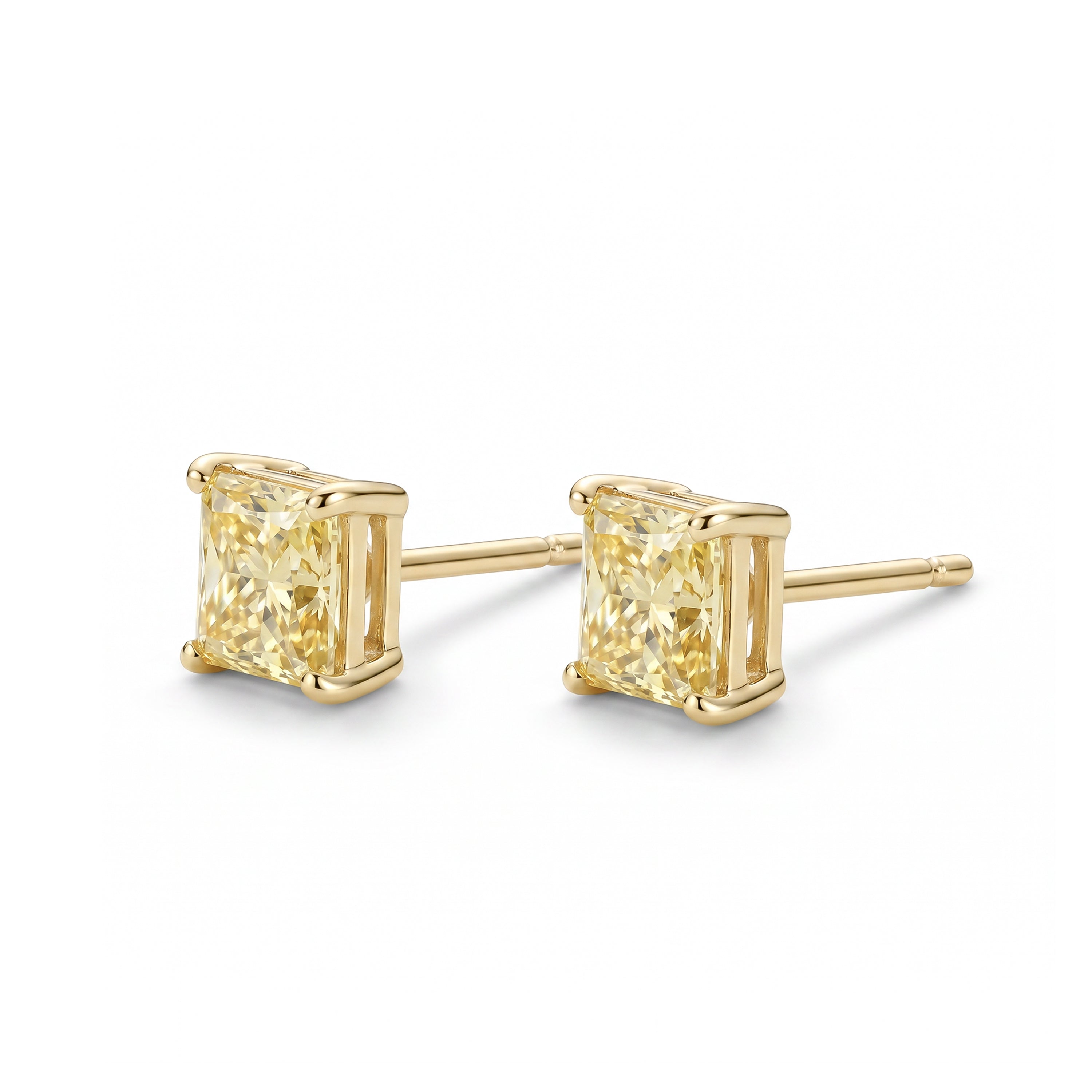 Natural 2.11 CT Yellow Radiant Diamond Stud Earring | GIA Certified