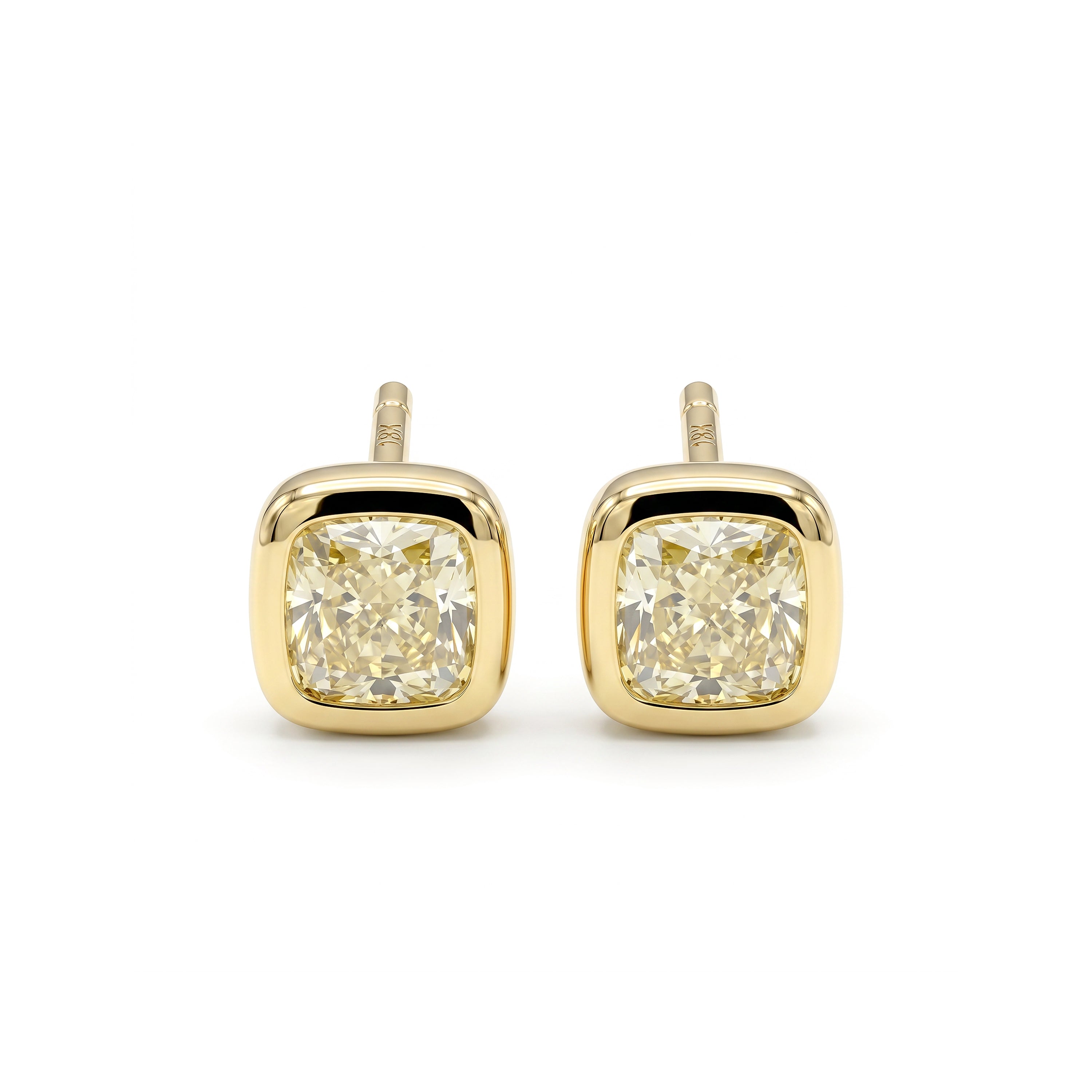 Natural 2.00 CT Yellow Cushion Diamond Bezel Earrings | GIA Certified