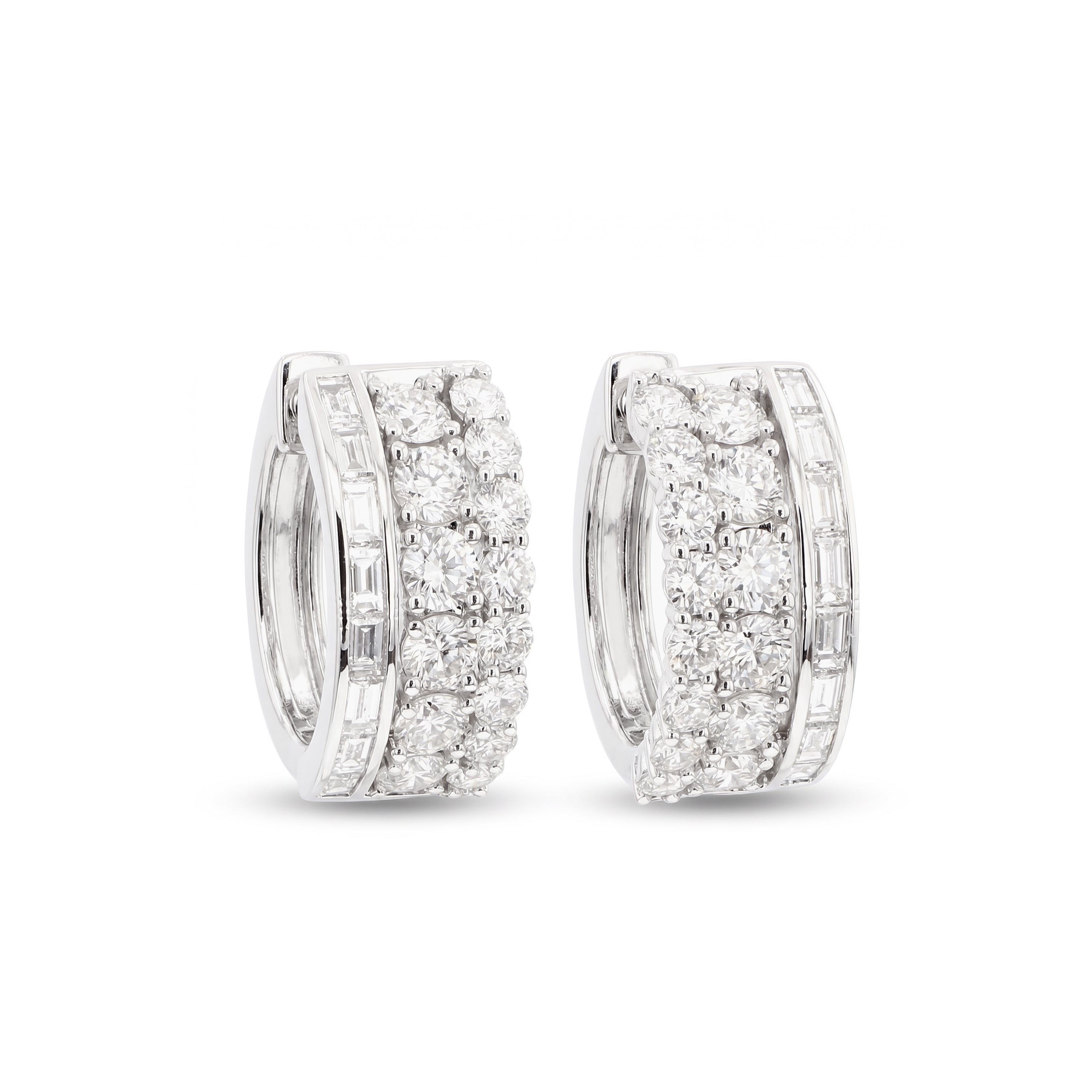 Natural Baguette & Round Diamond Huggie Earrings