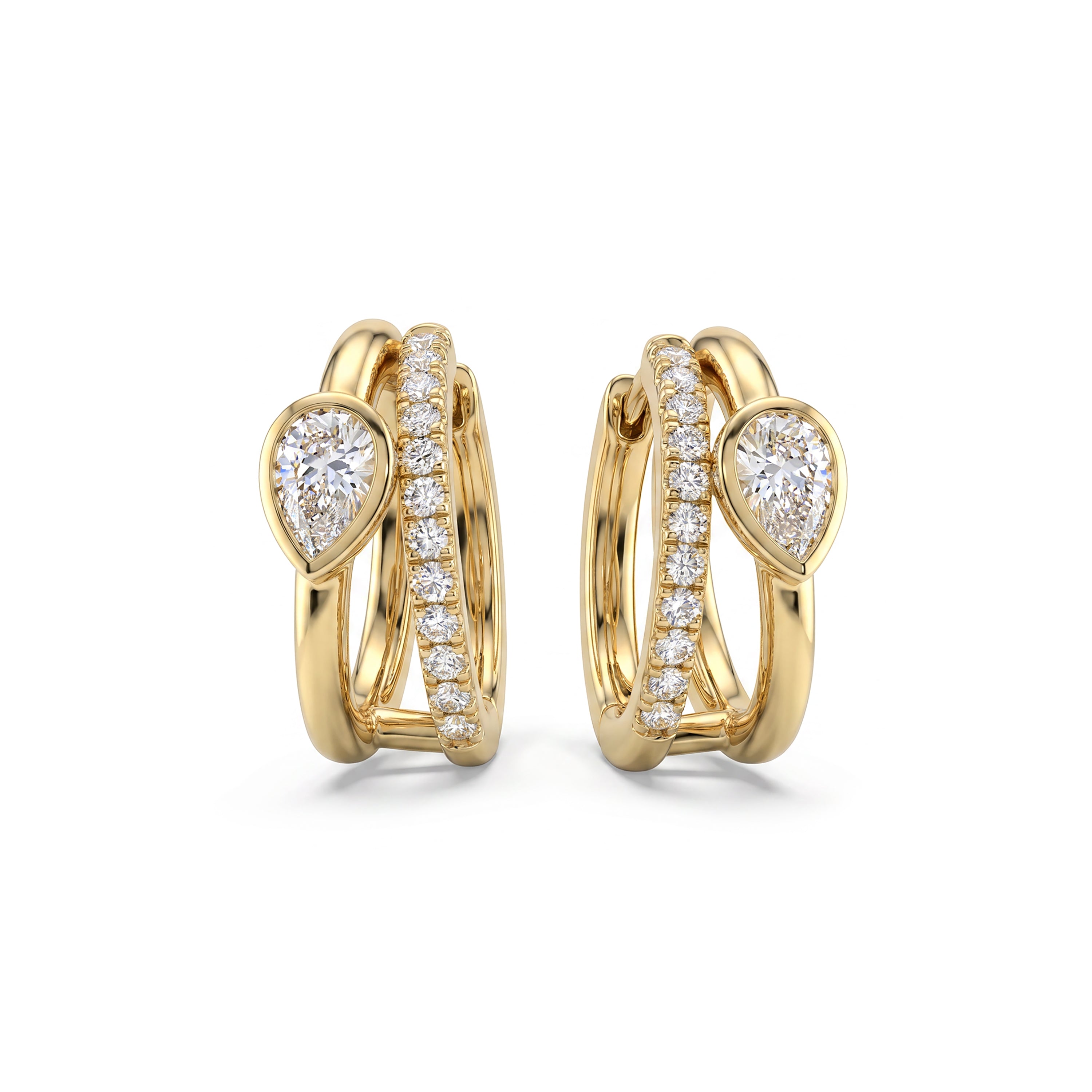 Natural Pear Diamond Bezel Split Hoop Earrings