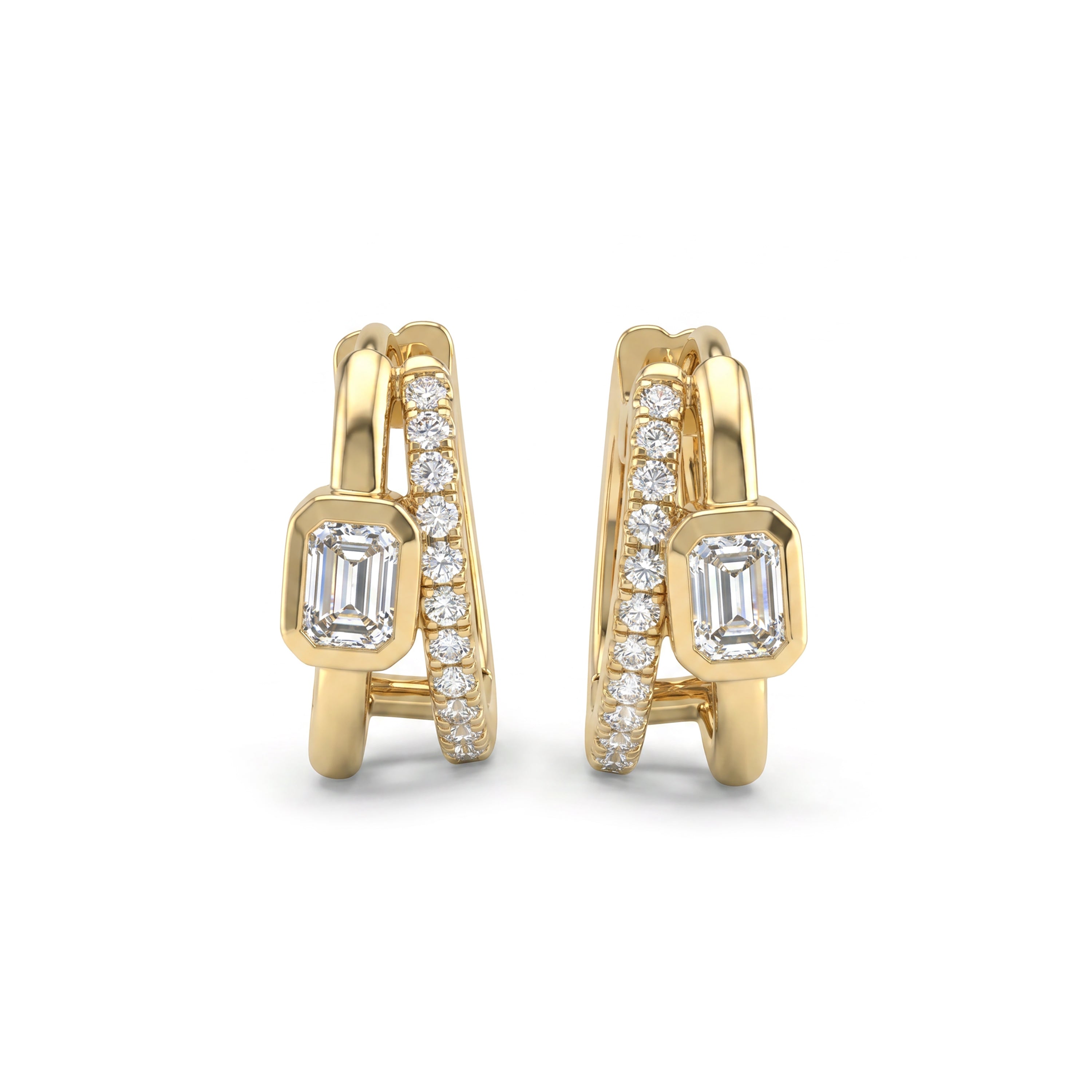 Natural Emerald Cut Diamond Bezel Split Hoop Earrings