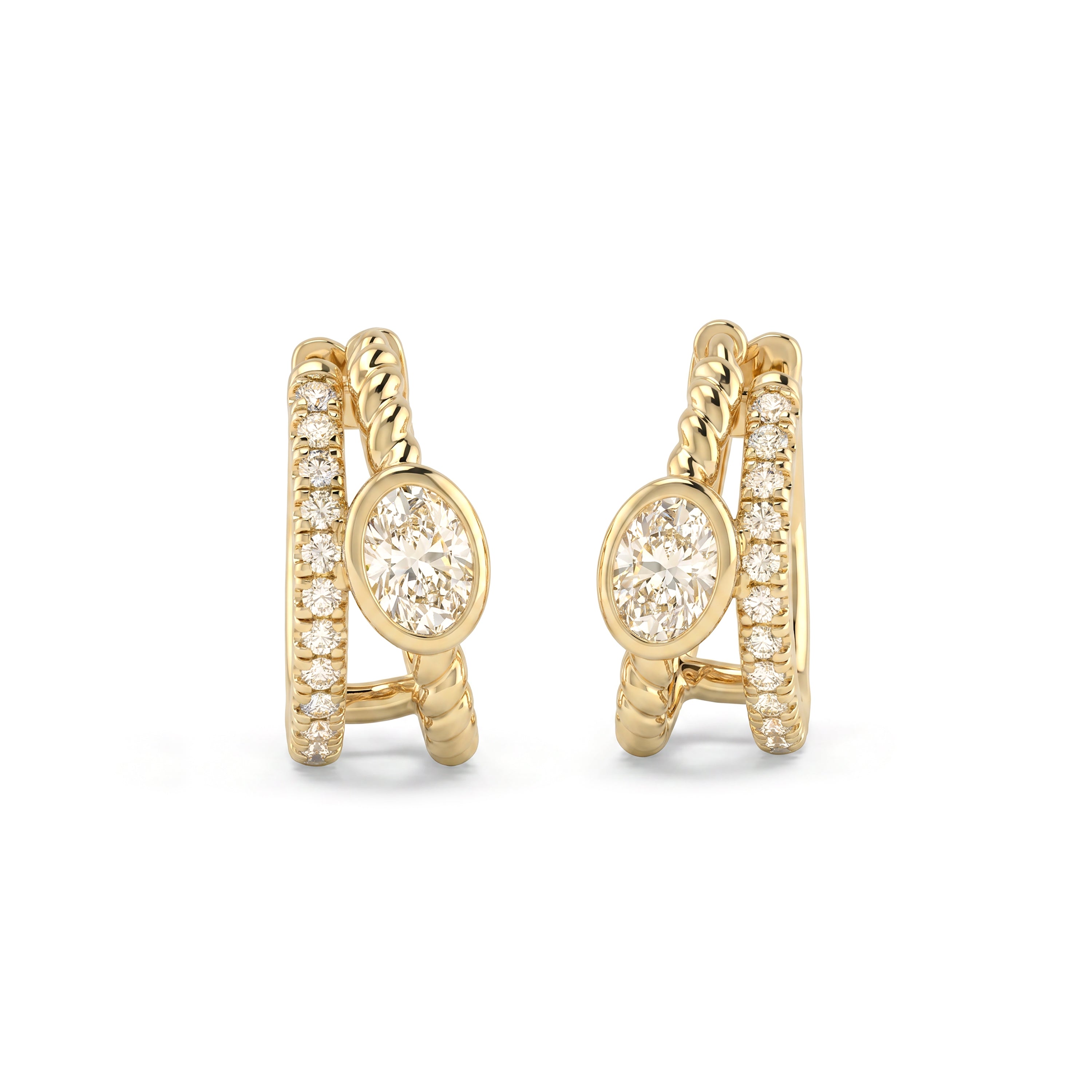 Natural Oval Diamond Bezel Split Hoop Earrings