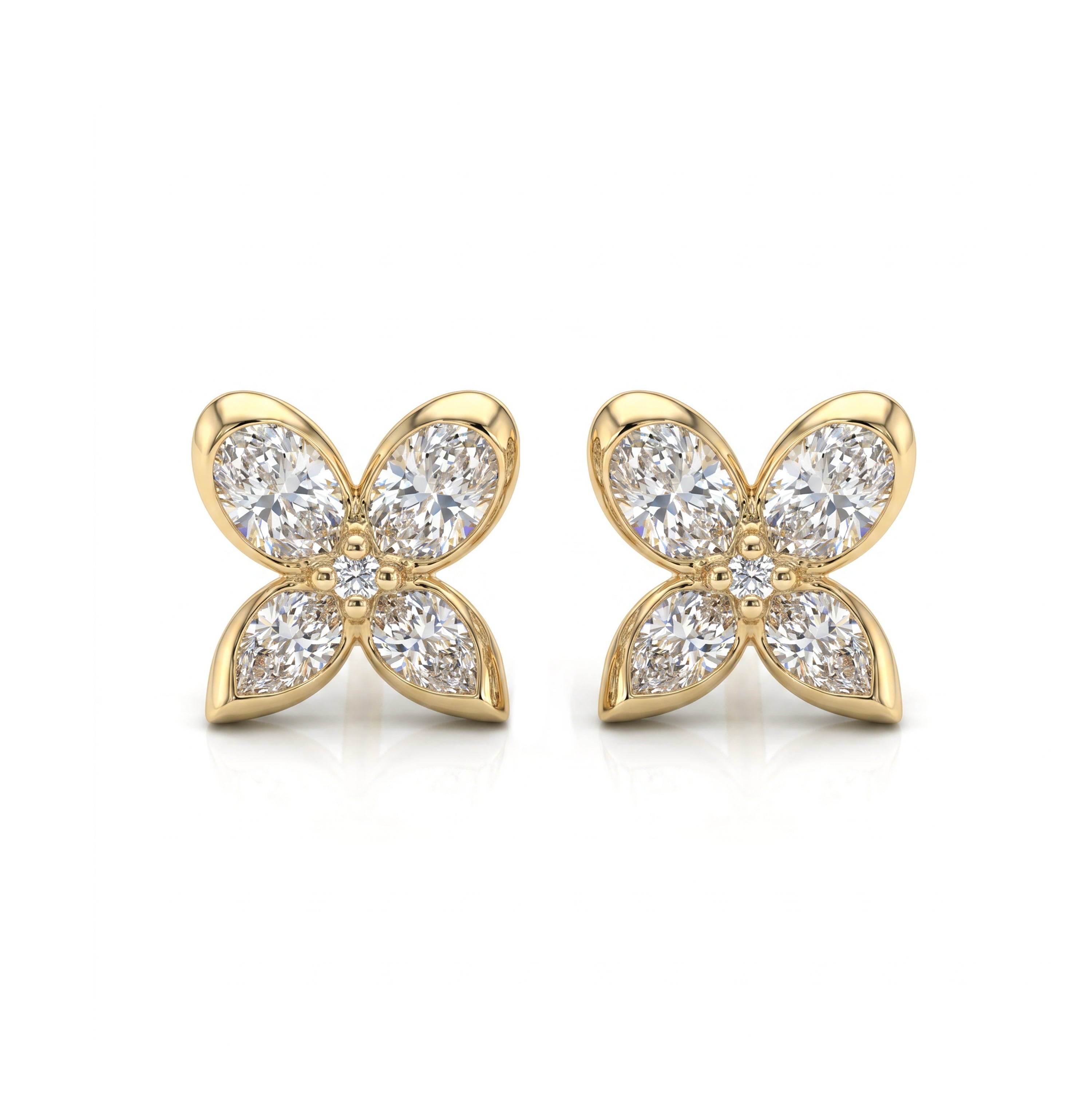 Natural Diamond Bezel Floral Earrings