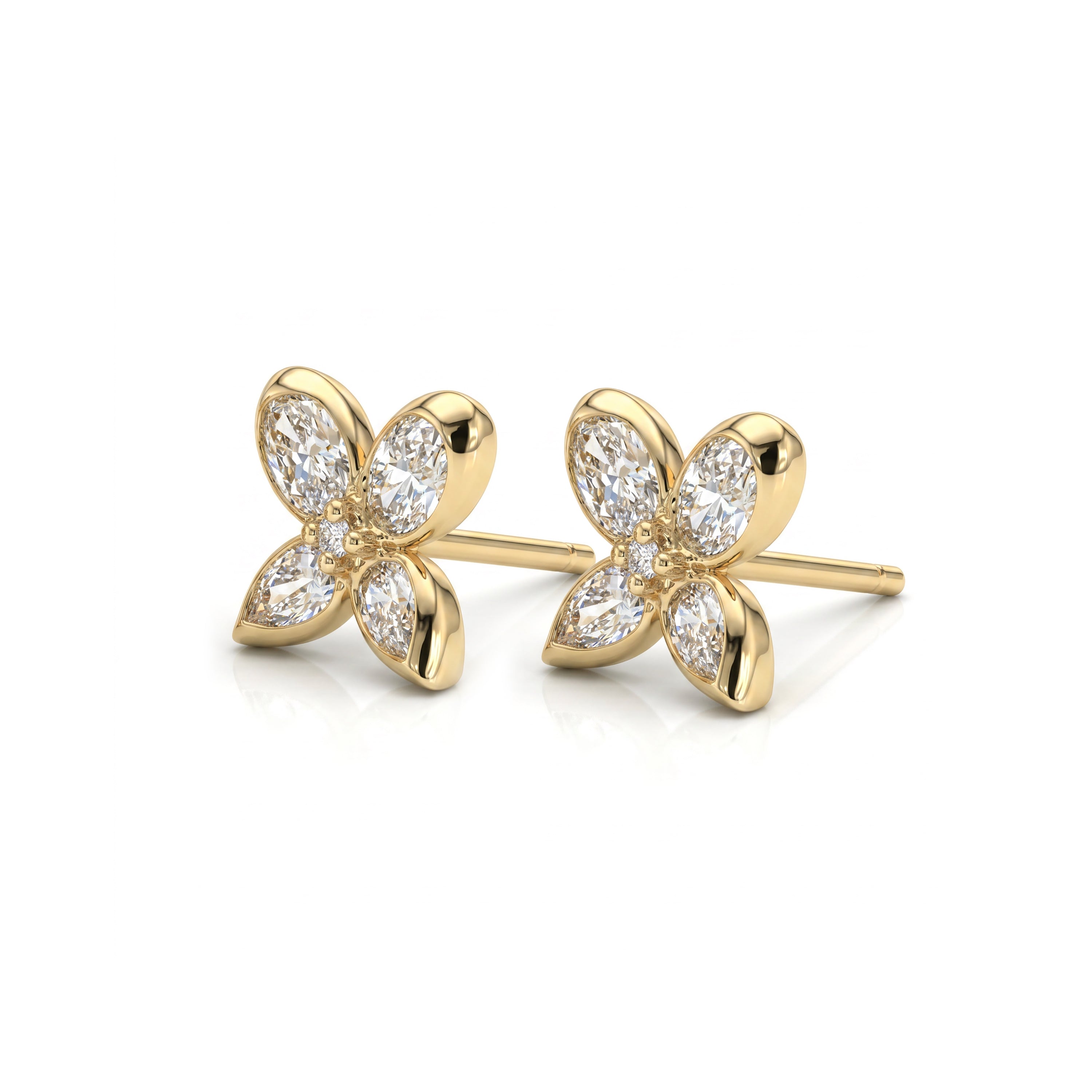 Natural Diamond Bezel Floral Earrings