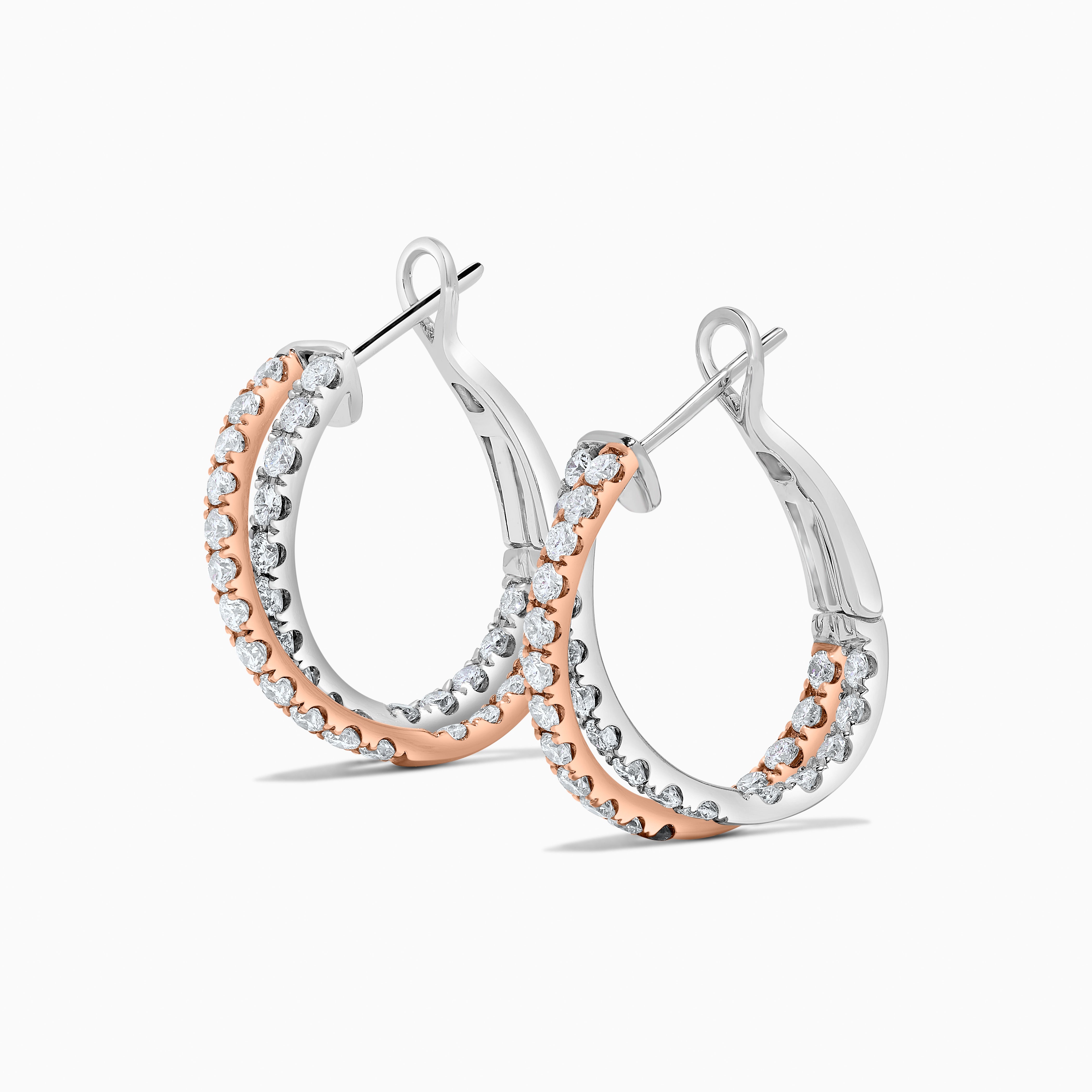 White Diamond Rose Gold Hoop Earrings JEW033GP