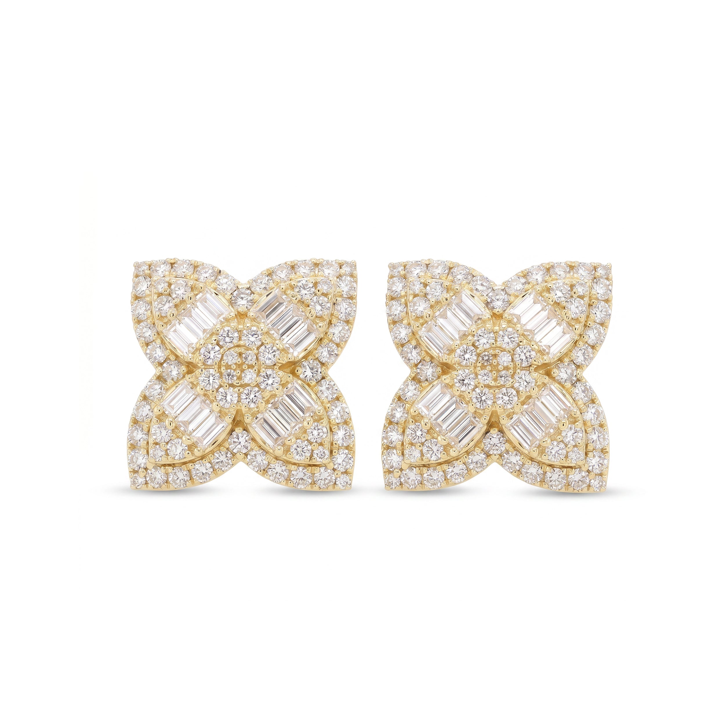 Natural Baguette Diamond Clover Earrings