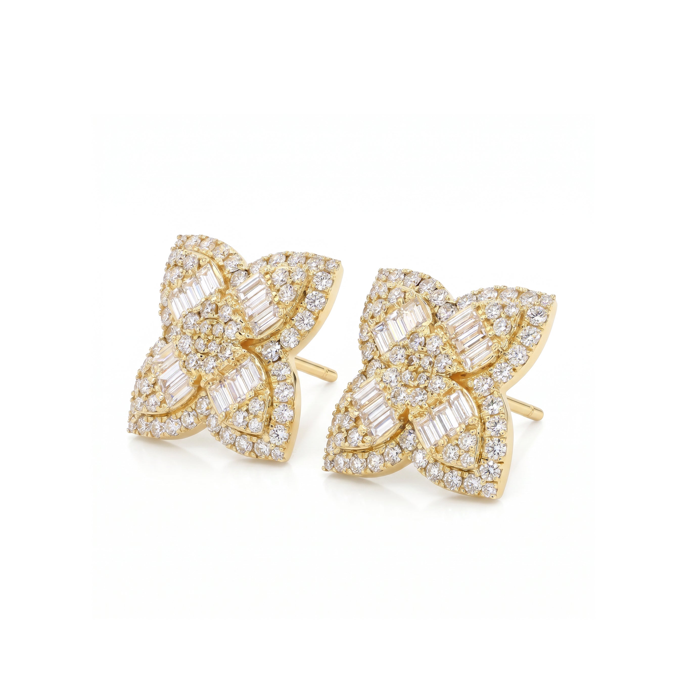 Natural Baguette Diamond Clover Earrings