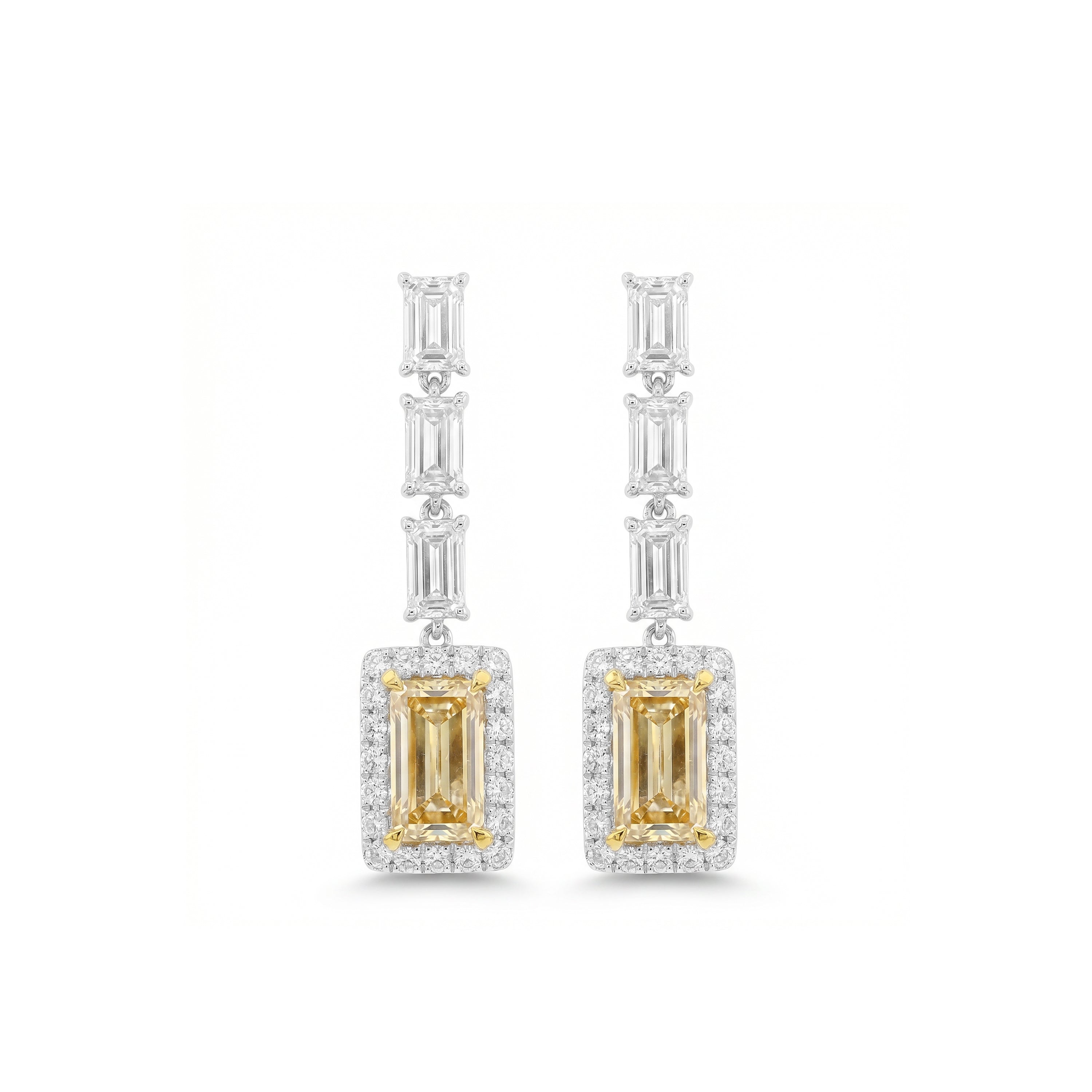 Natural Yellow Diamond Halo Drop Earring