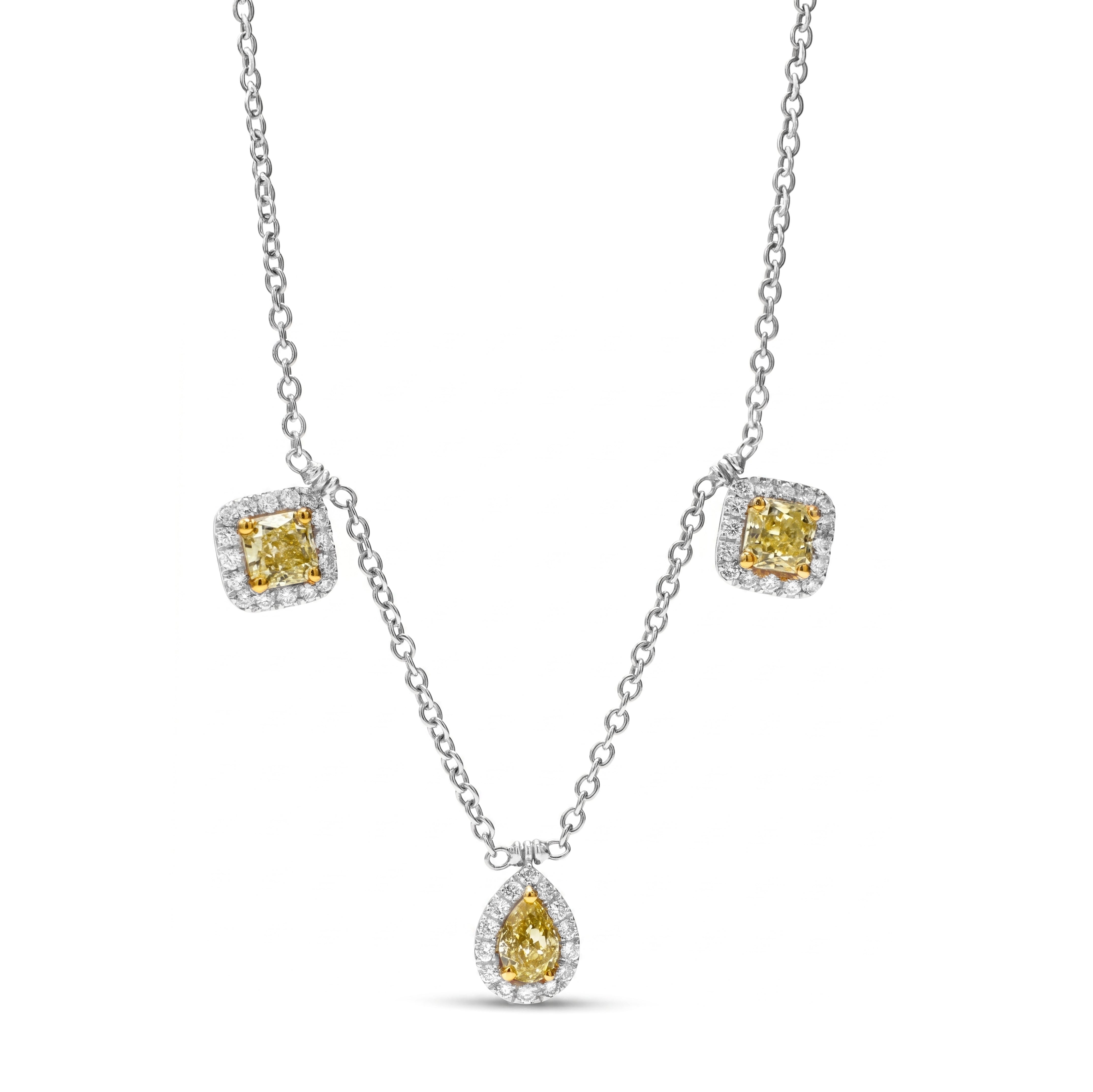 Natural Yellow Radiant & Pear Diamond Necklace