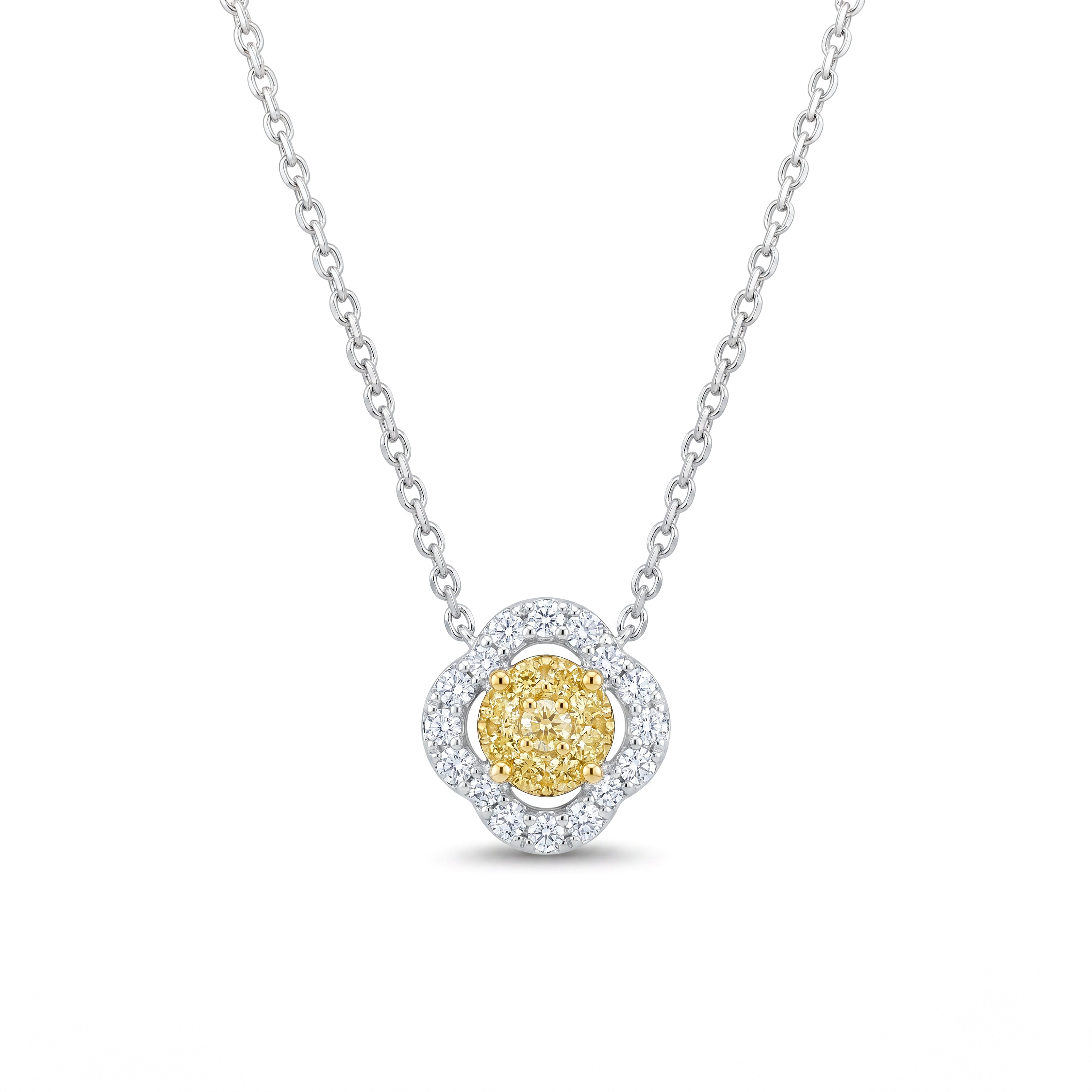 Natural Yellow Pavé Diamond Clover Necklace