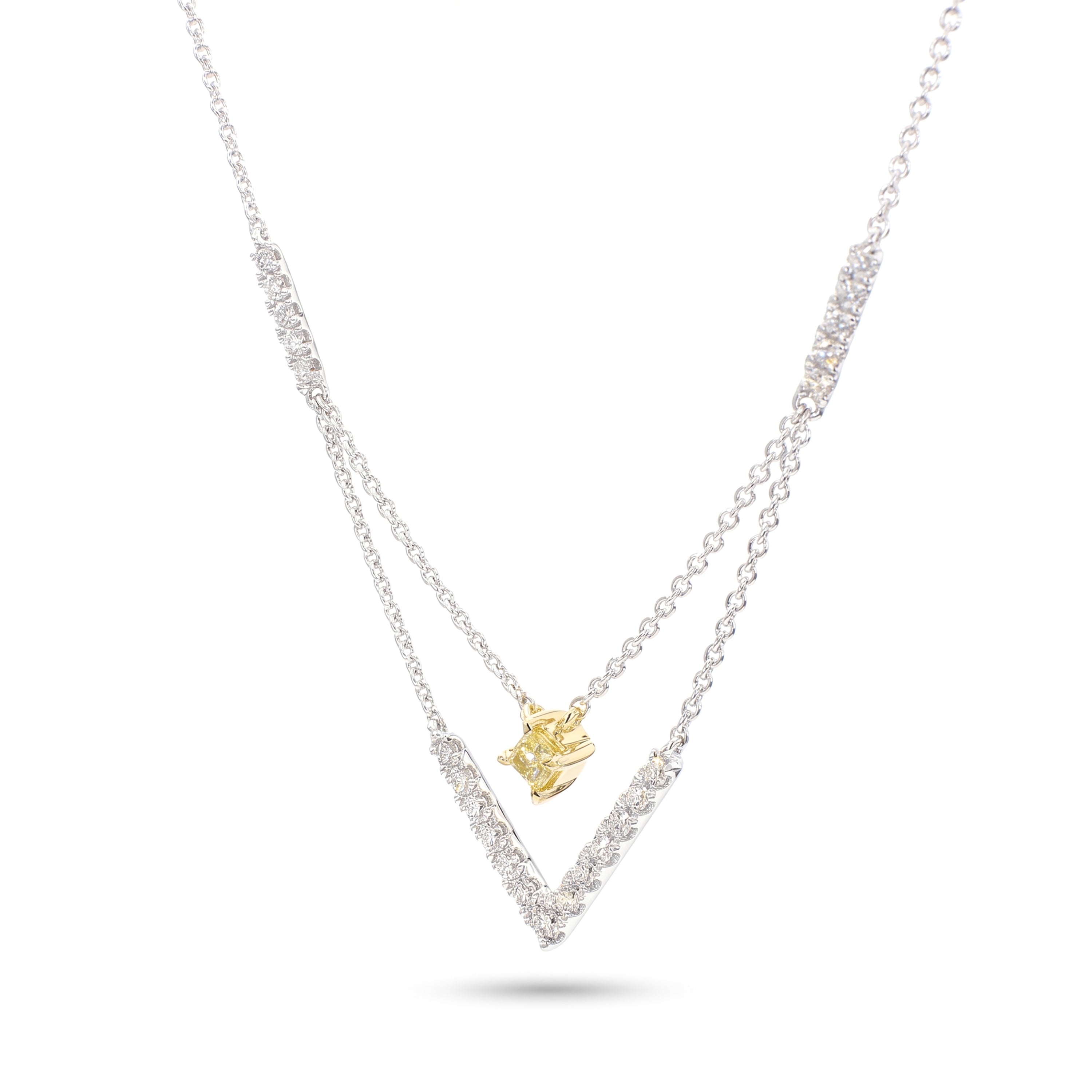 Natural Yellow Cushion Diamond V Necklace