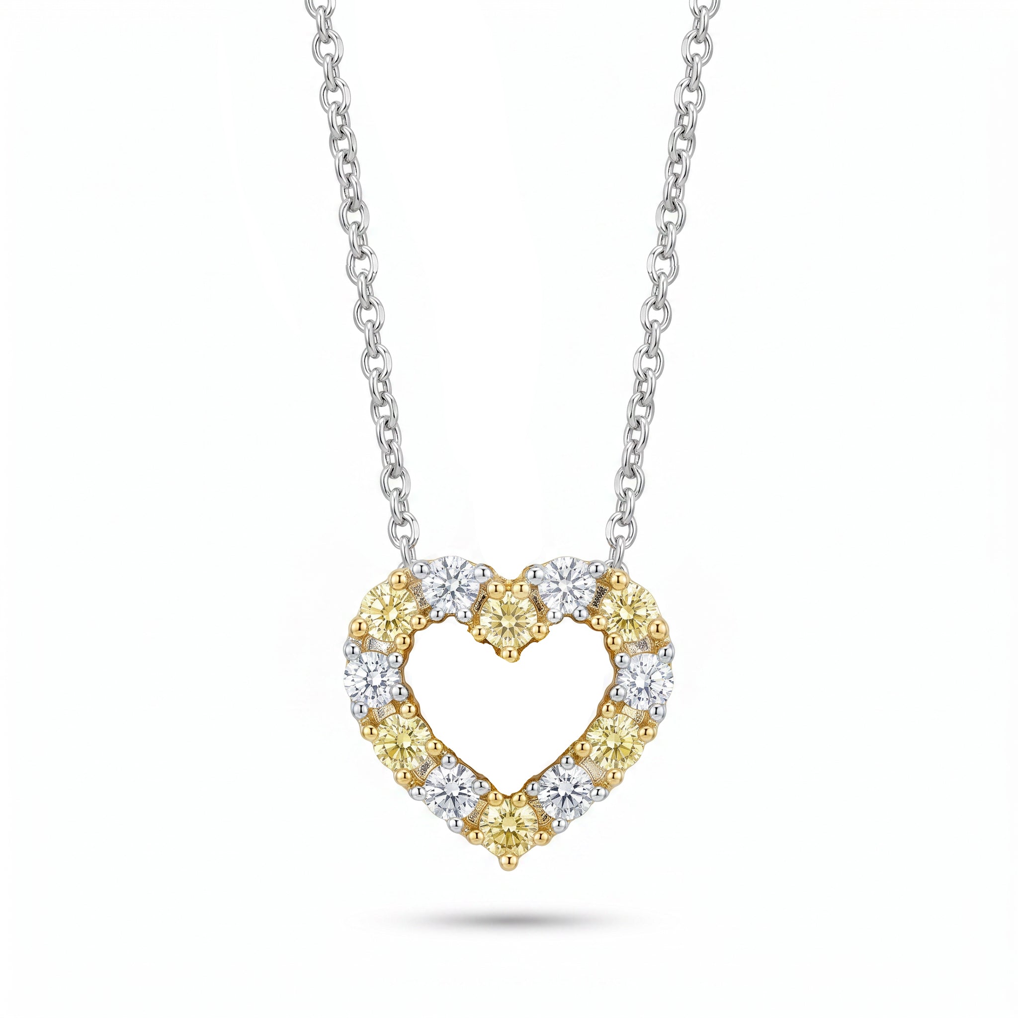 Natural Yellow & White Diamond Heart Necklace