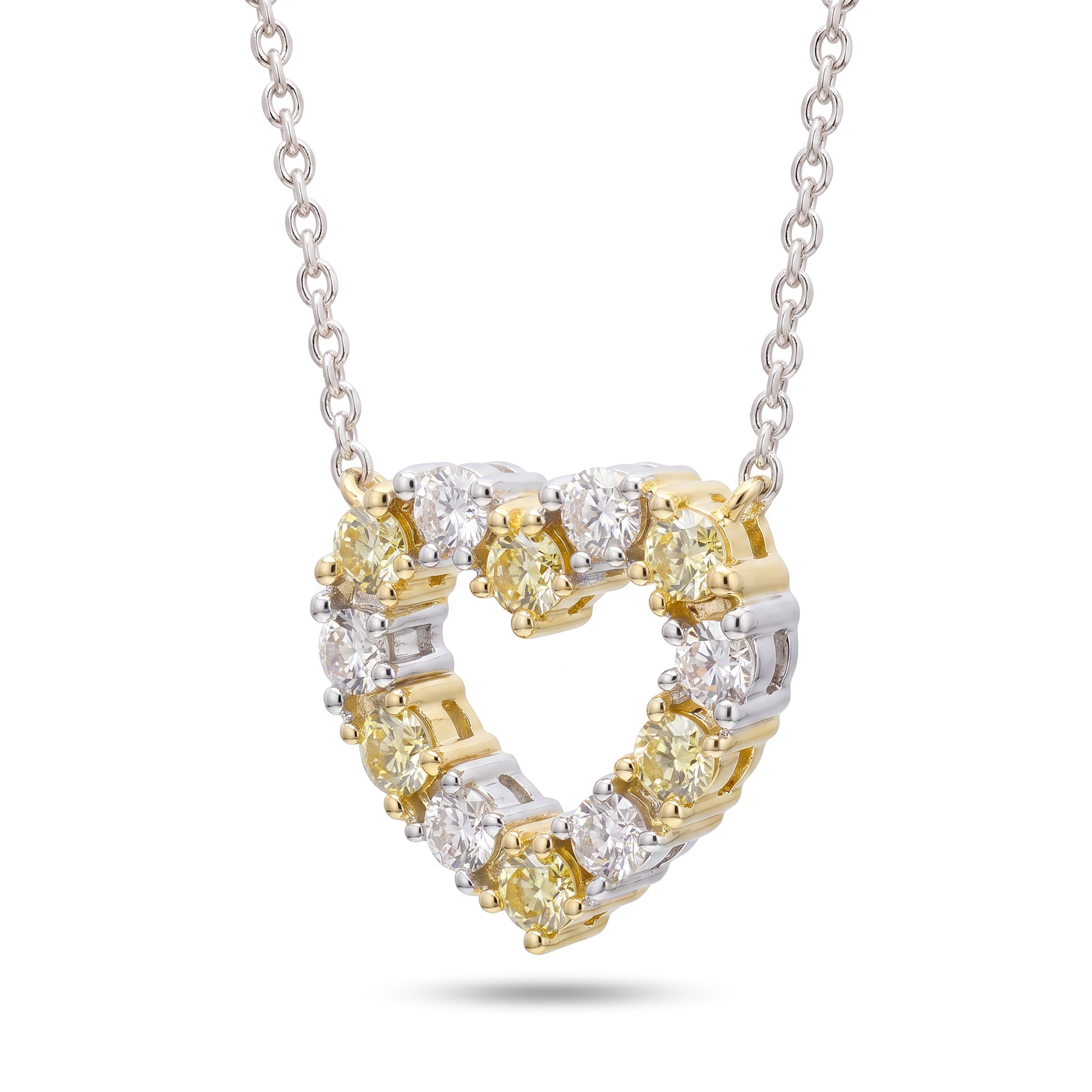 Natural Yellow & White Diamond Heart Necklace