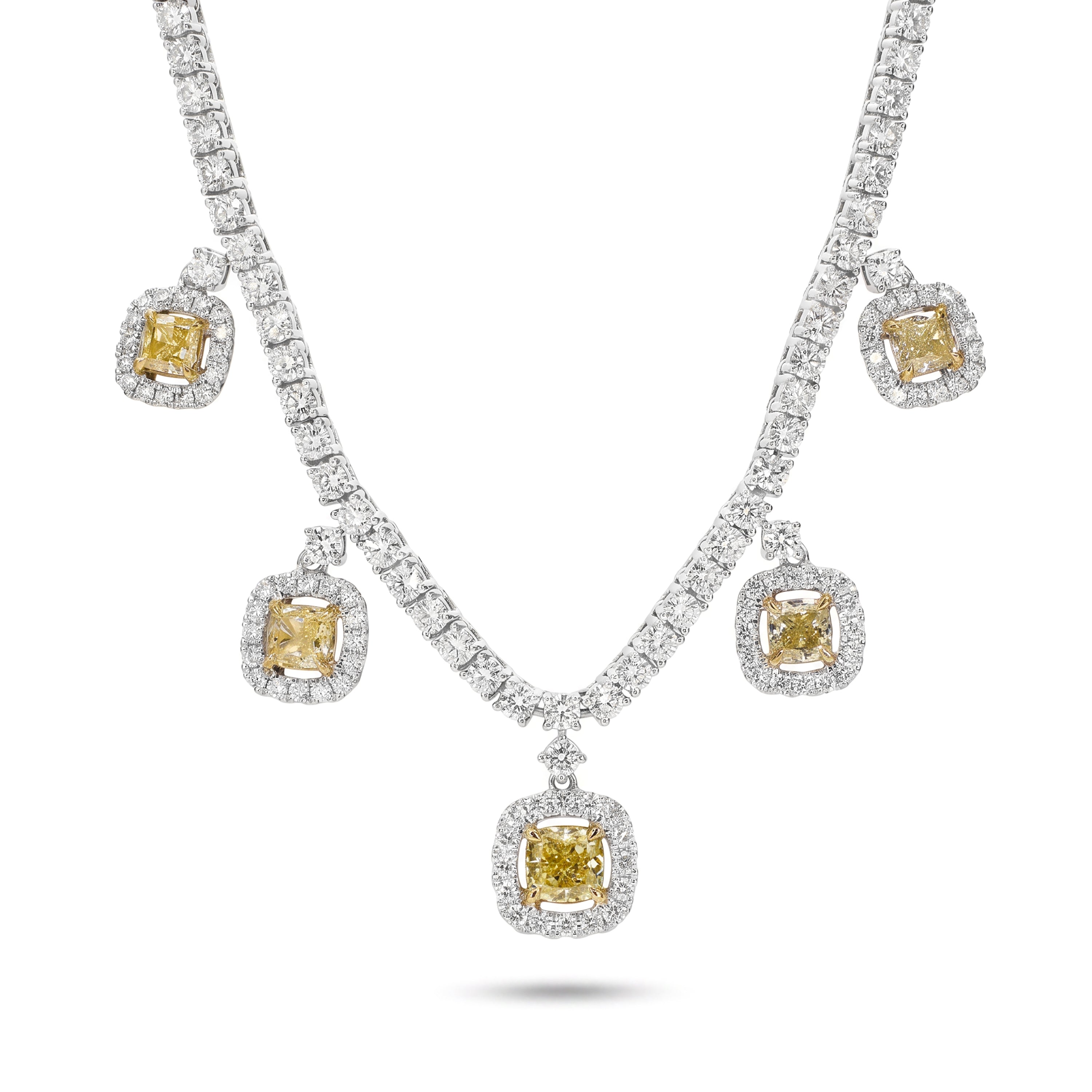Natural Yellow Cushion Diamond Necklace | GIA Certified
