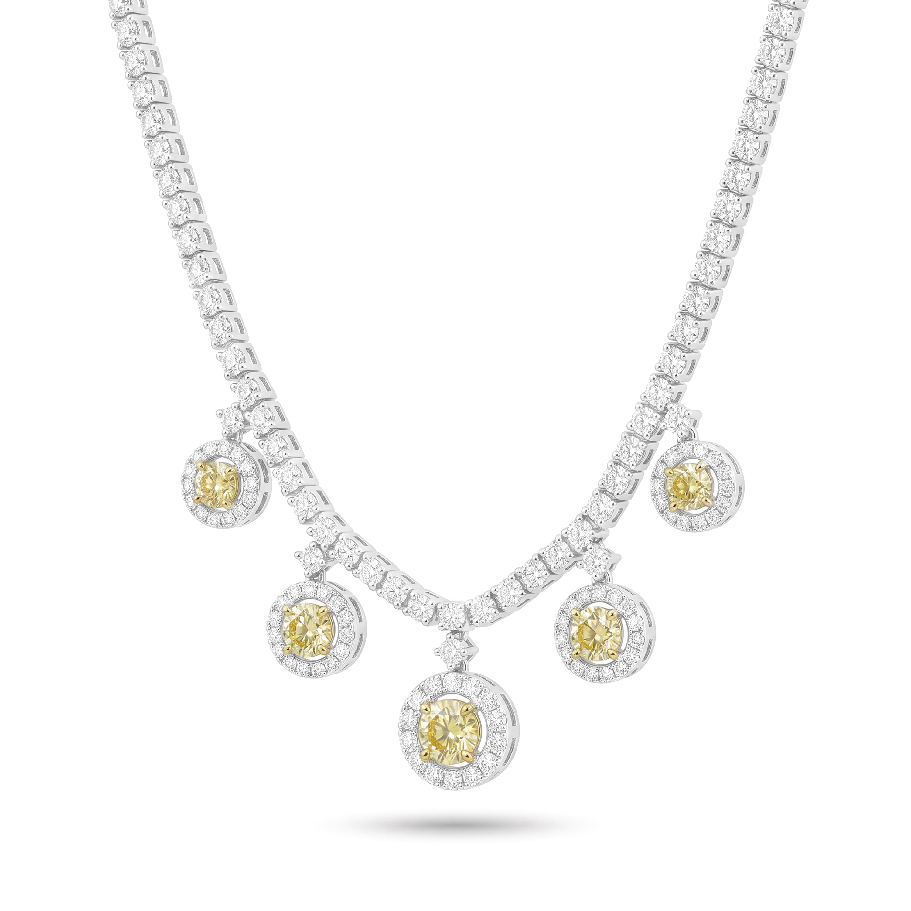 Natural Yellow Round Diamond Necklace