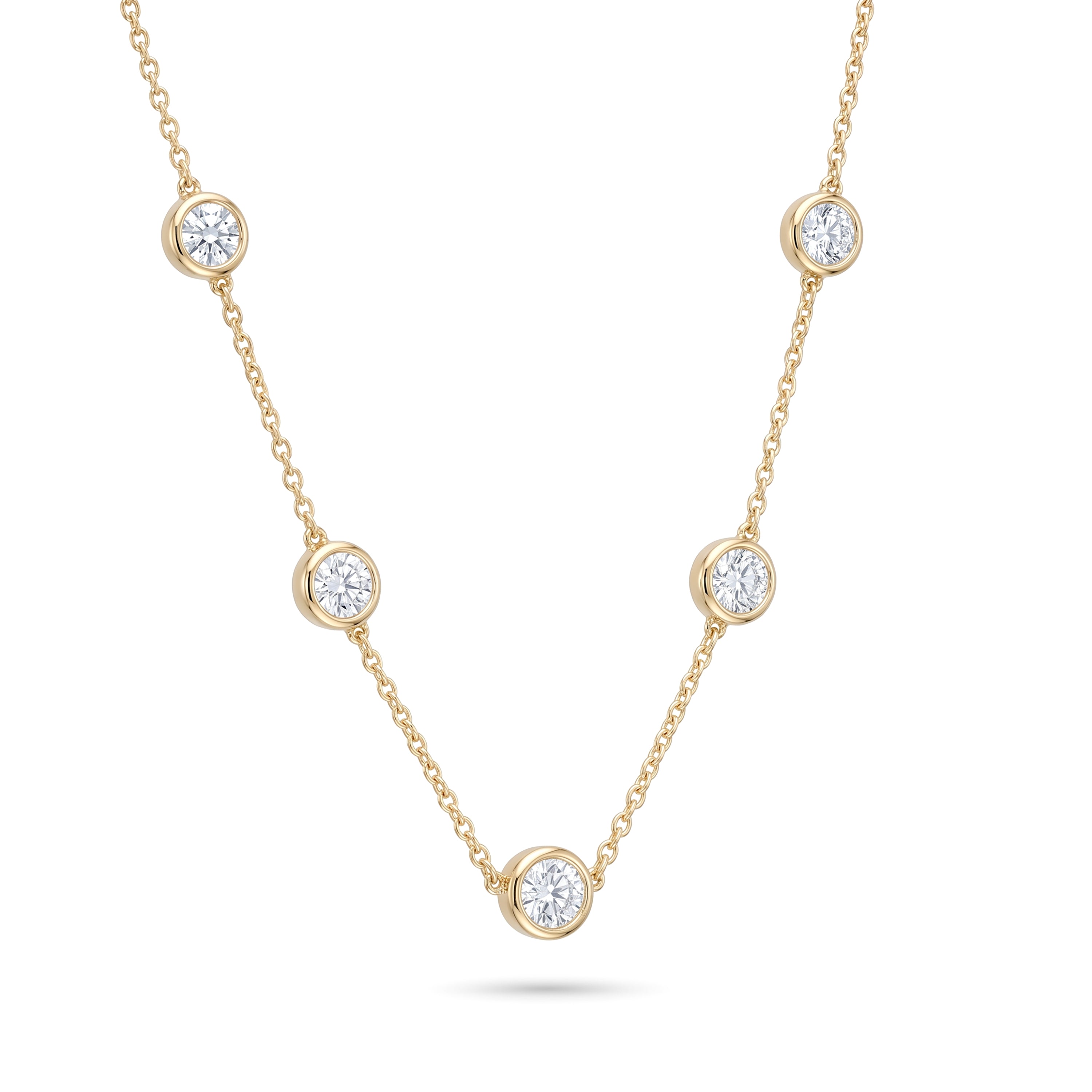 Natural White Diamond Station Necklace in Yellow Gold