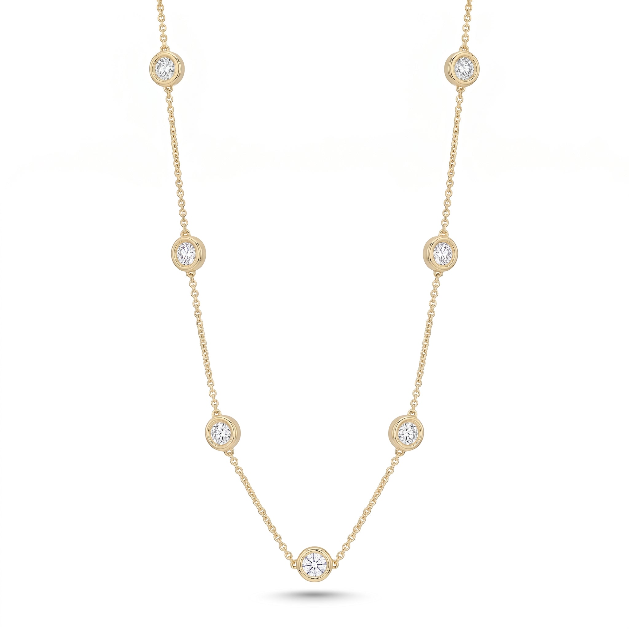 Natural White Diamond Station Necklace in Yellow Gold