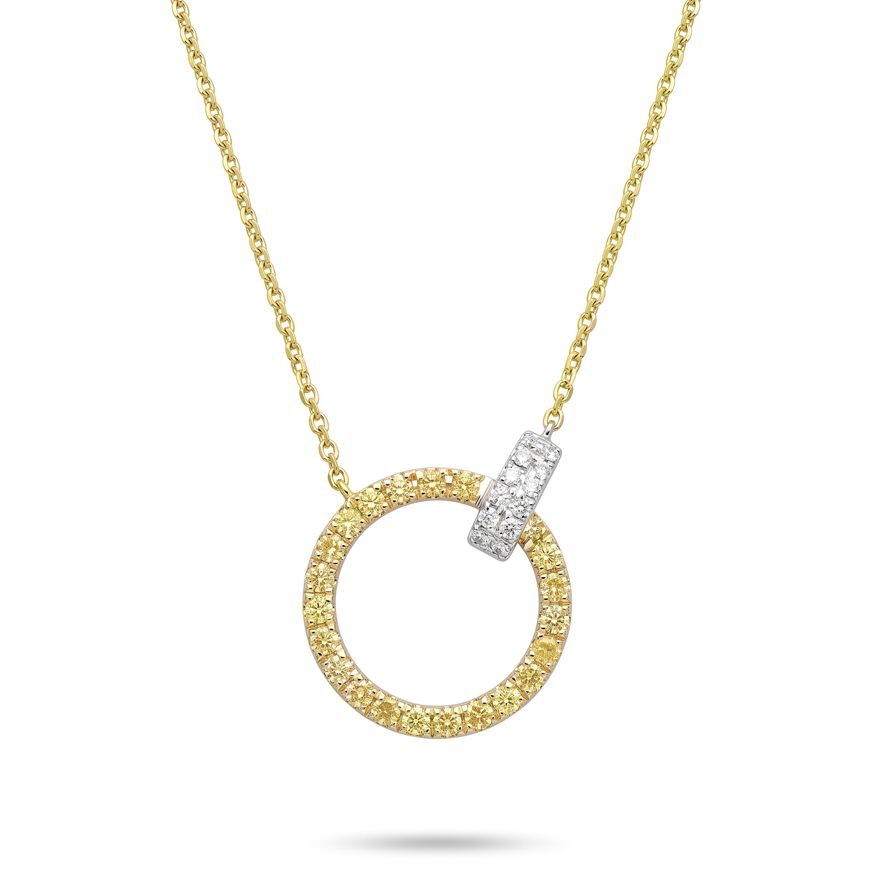 Natural Yellow & White Diamond Circle Necklace