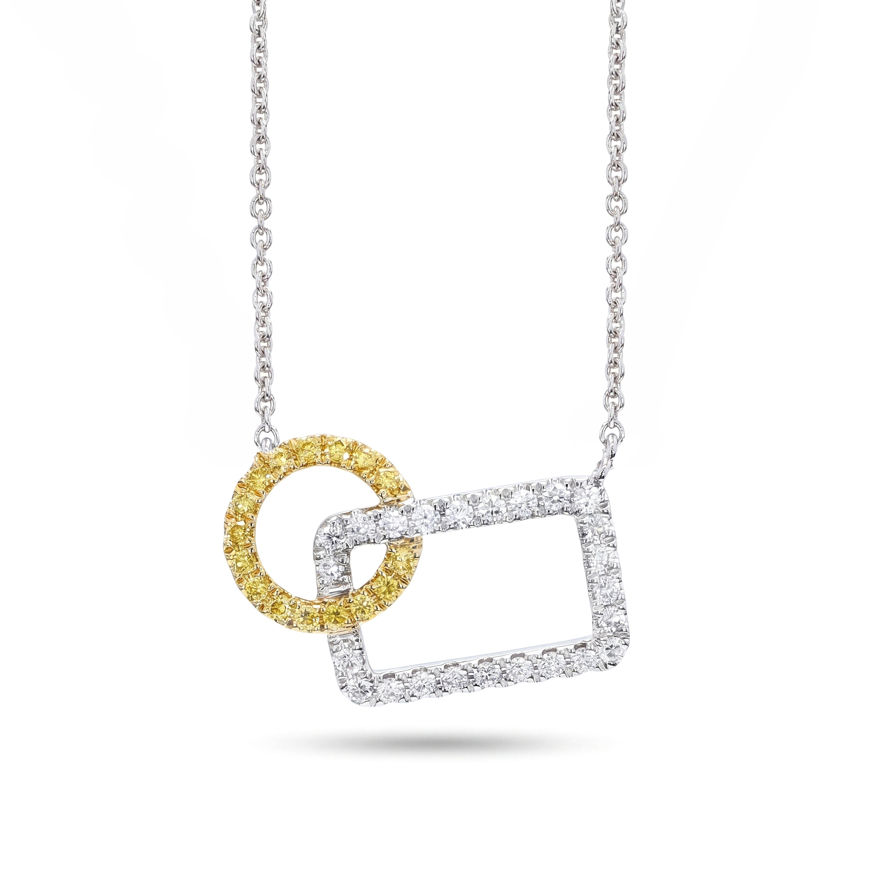 Natural Yellow & White Diamond Interlocking Shapes Necklace
