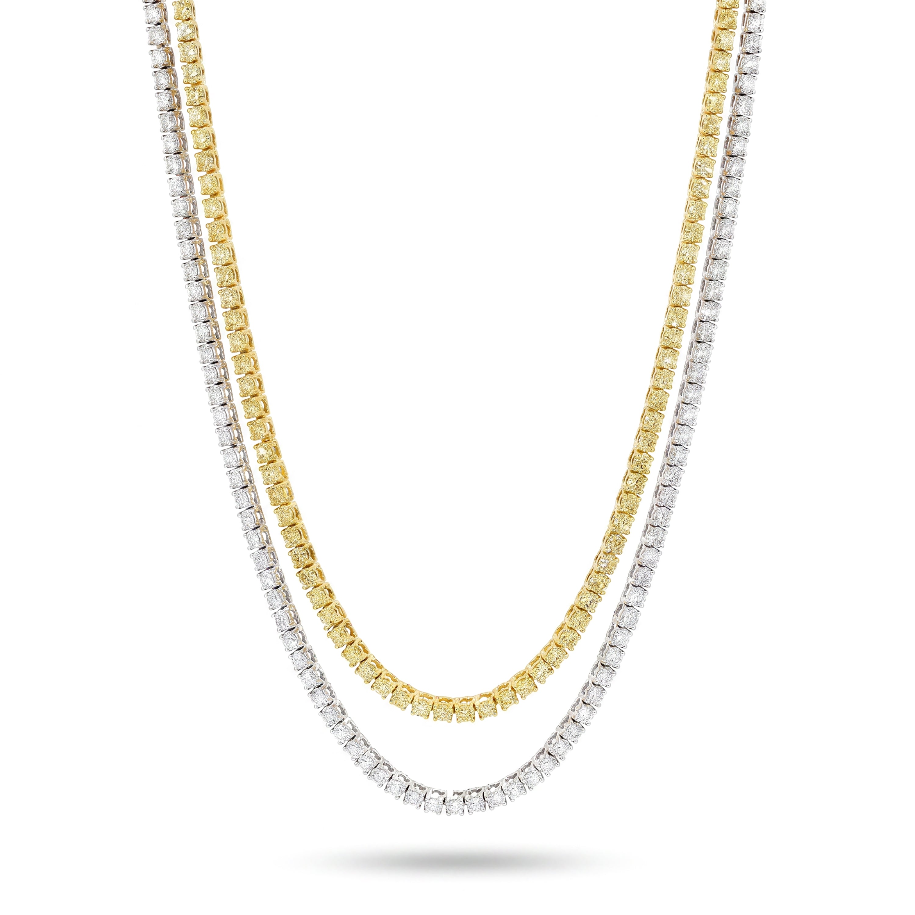 Natural Yellow & White Diamond Double Tennis Necklace
