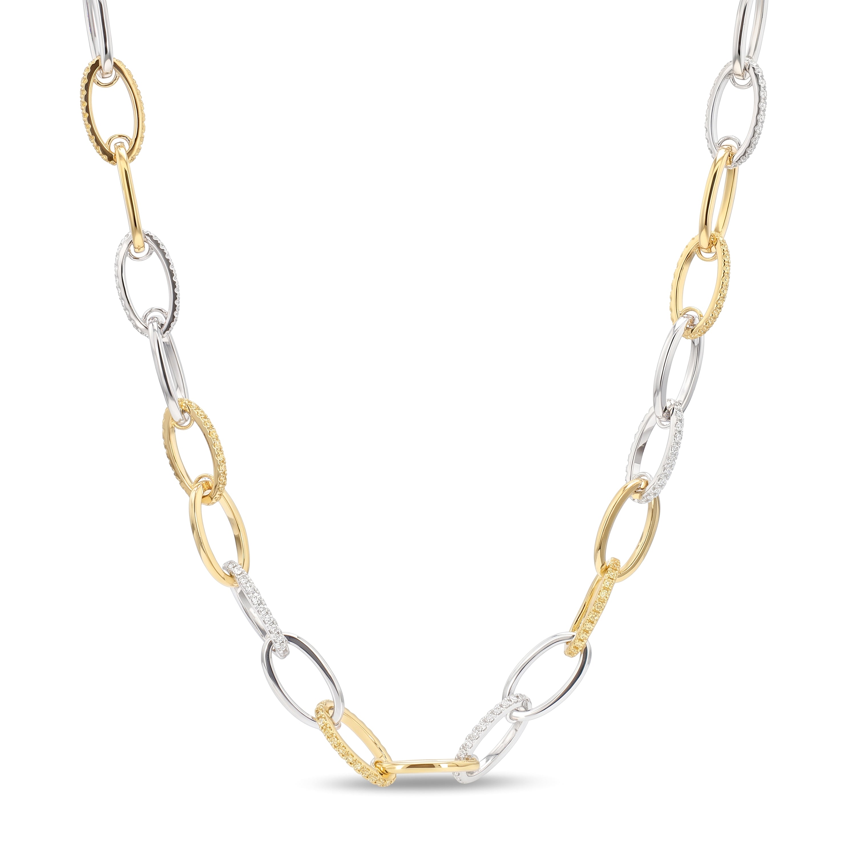 Natural Yellow & White Diamond Link Necklace