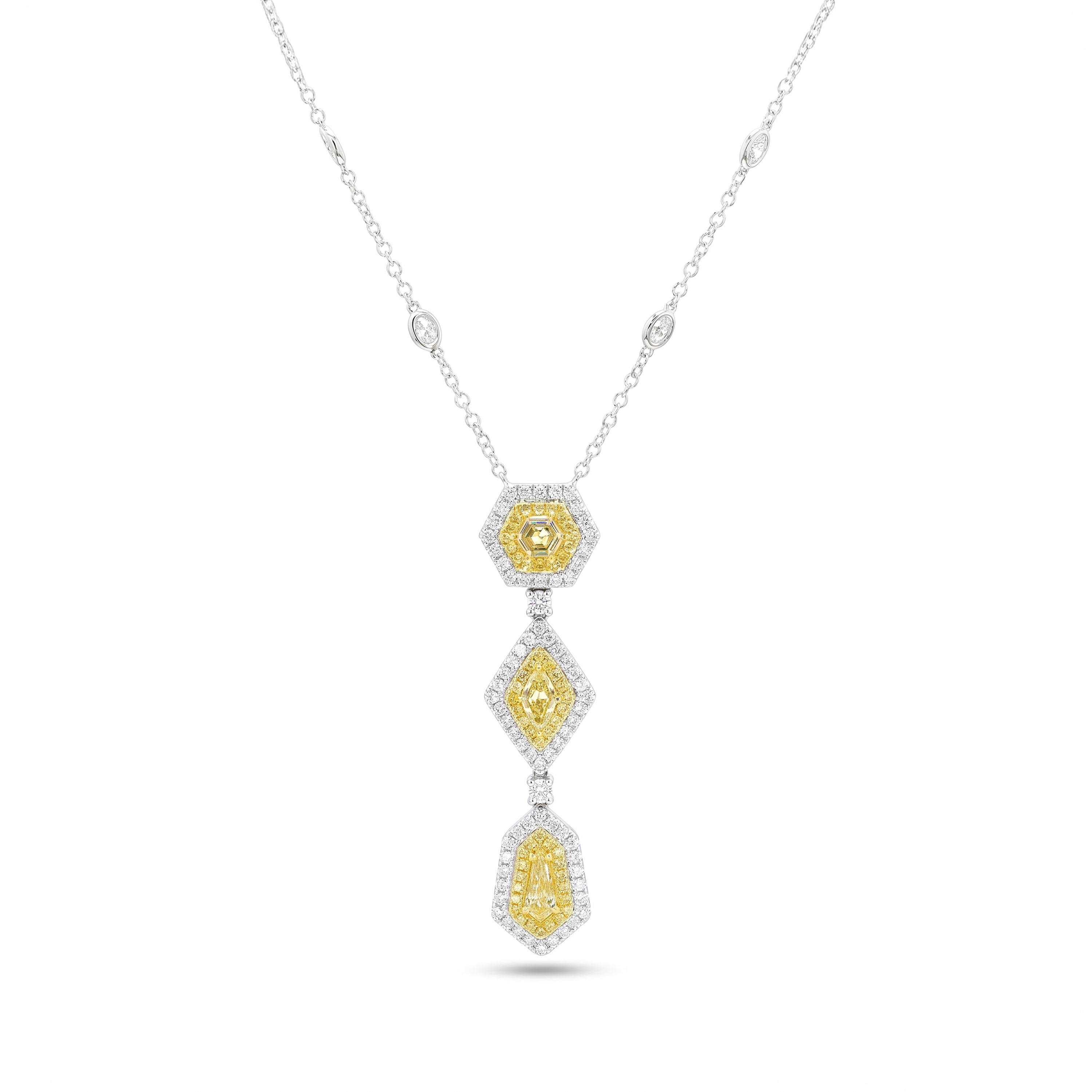 Natural Yellow Kite Diamond Halo Drop Necklace | GIA Certified