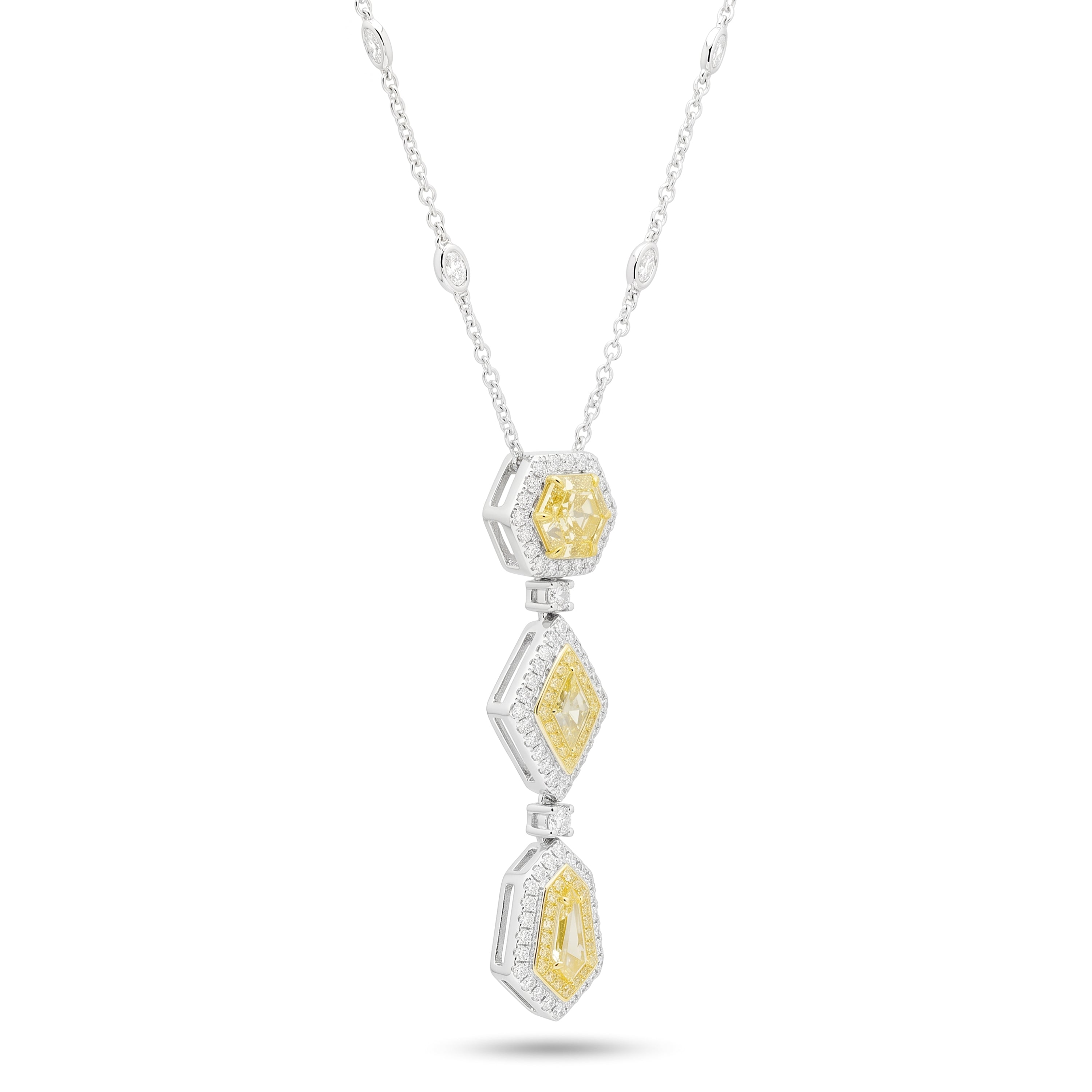 Natural Yellow Kite Diamond Halo Drop Necklace | GIA Certified