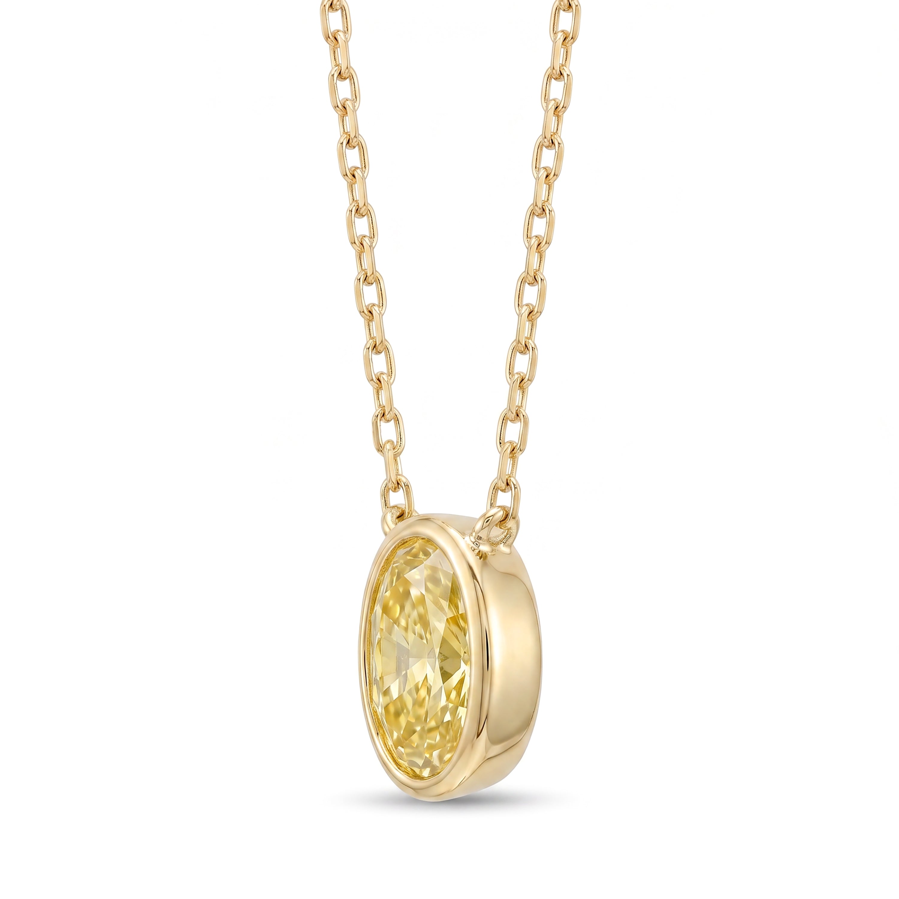 Natural Yellow Oval Diamond Bezel Necklace | GIA Certified