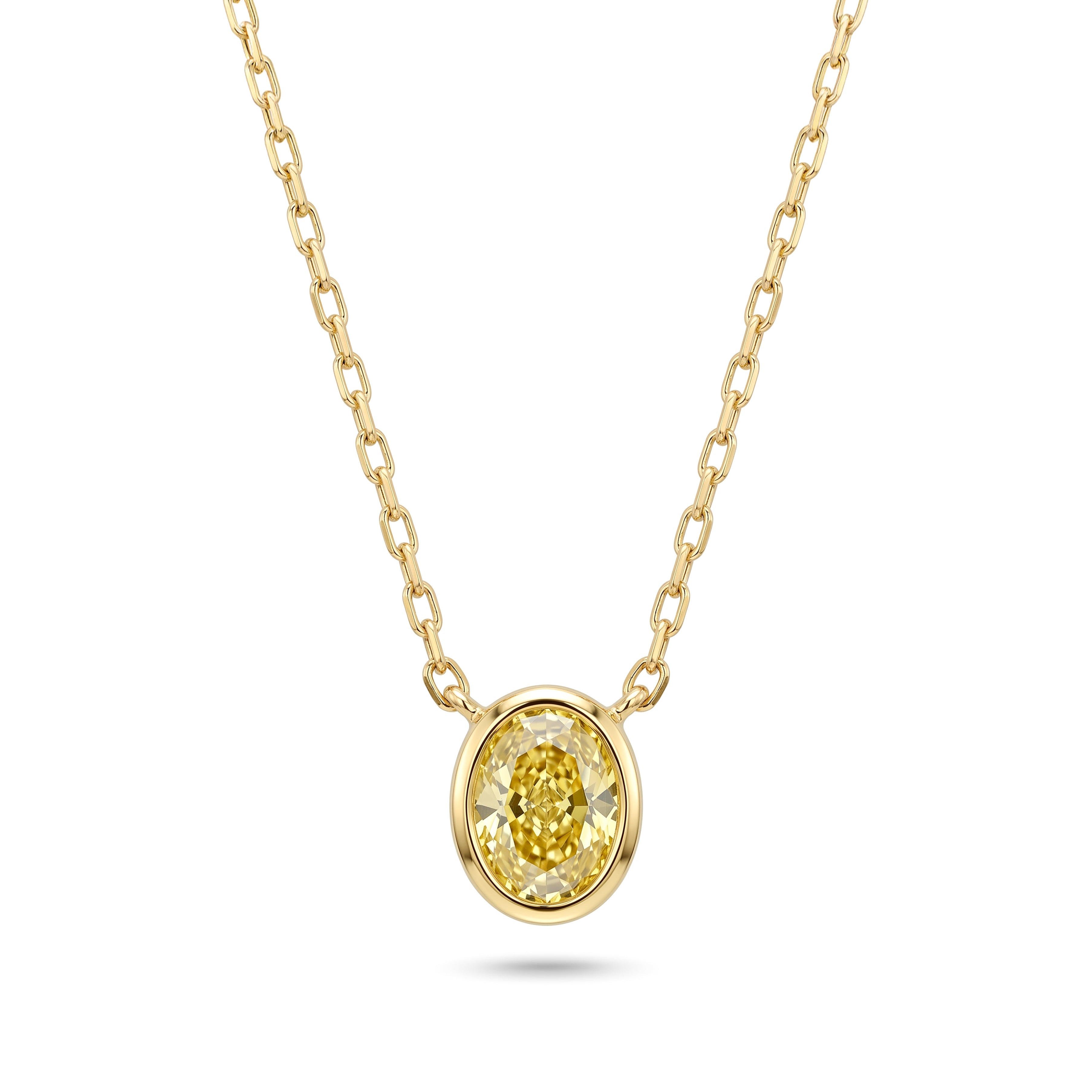 Natural Yellow Oval Diamond Bezel Necklace | GIA Certified