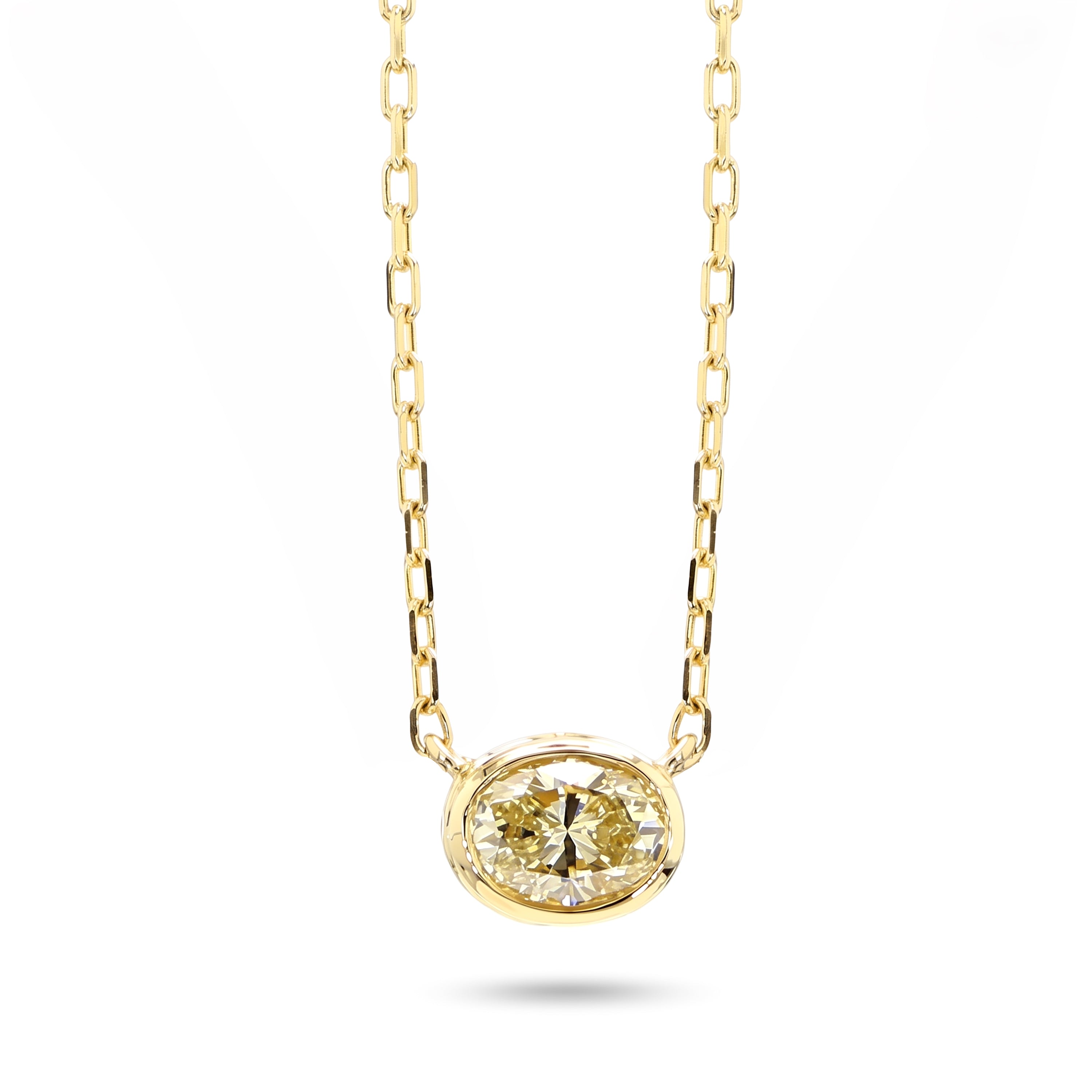 Natural Yellow Oval Diamond Bezel Necklace | GIA Certified