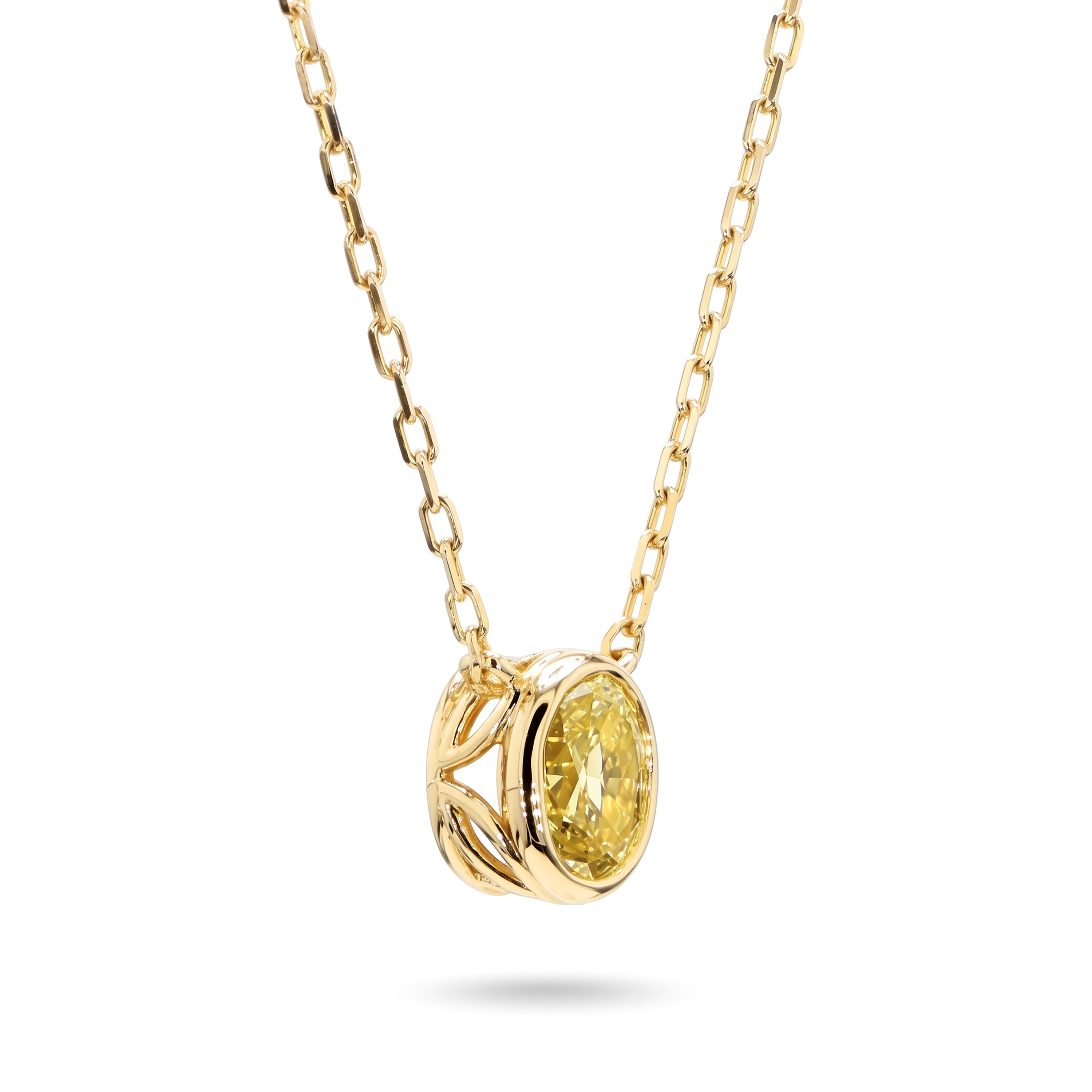Natural Yellow Oval Diamond Bezel Necklace | GIA Certified