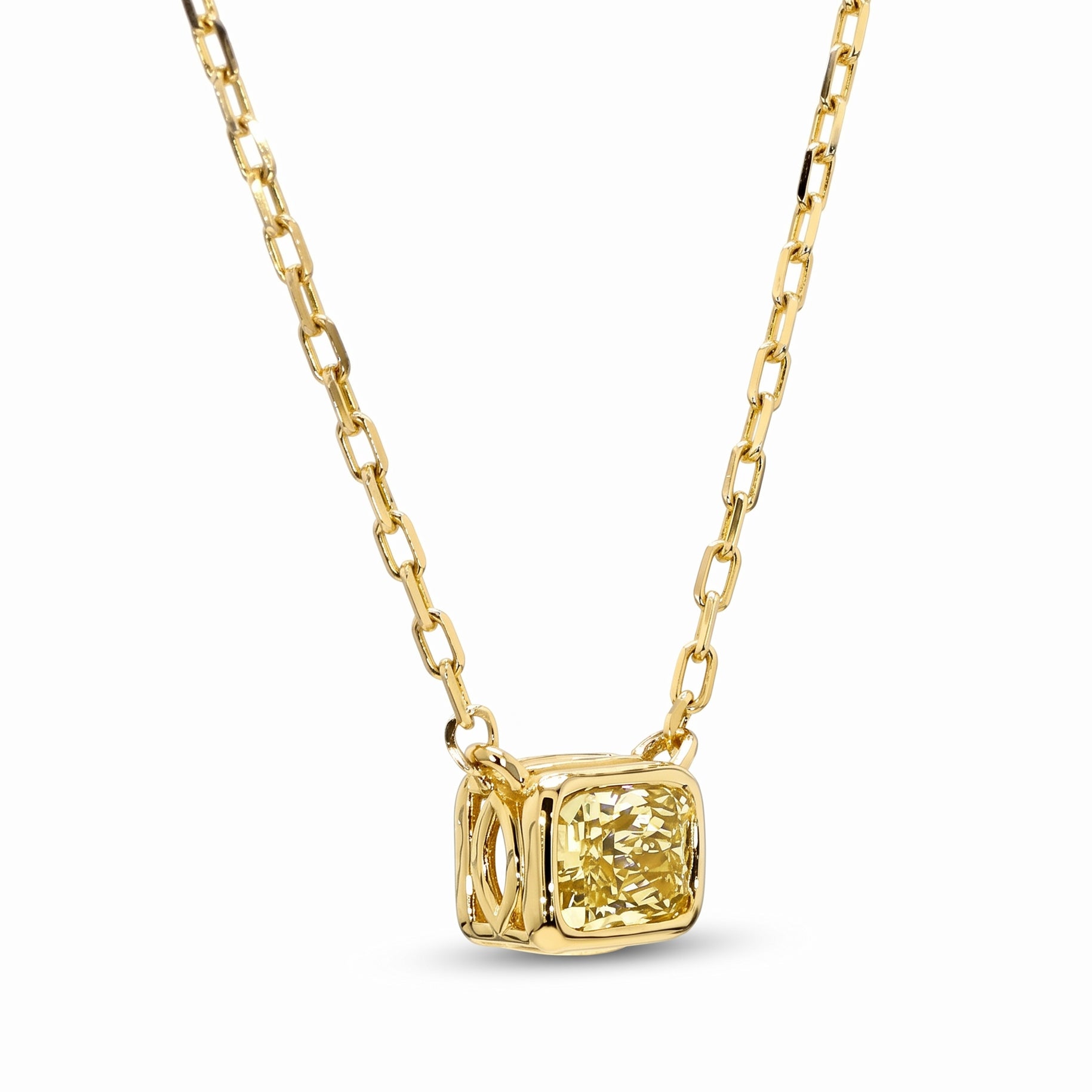 Natural Yellow Radiant Diamond Bezel Necklace | GIA Certified