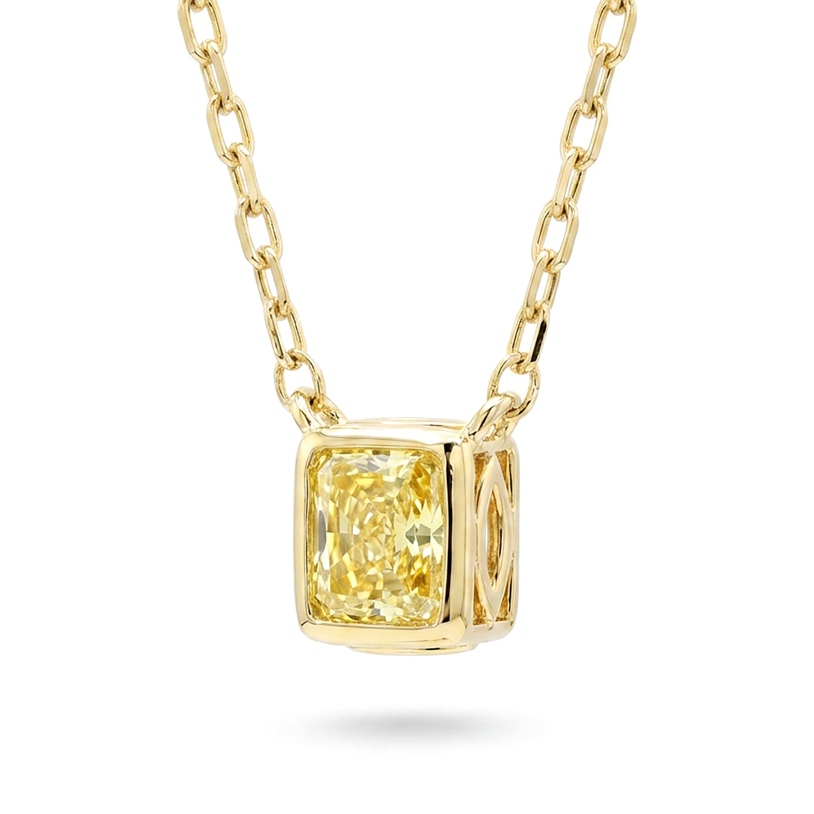 Natural Yellow Radiant Diamond Bezel Necklace | GIA Certified