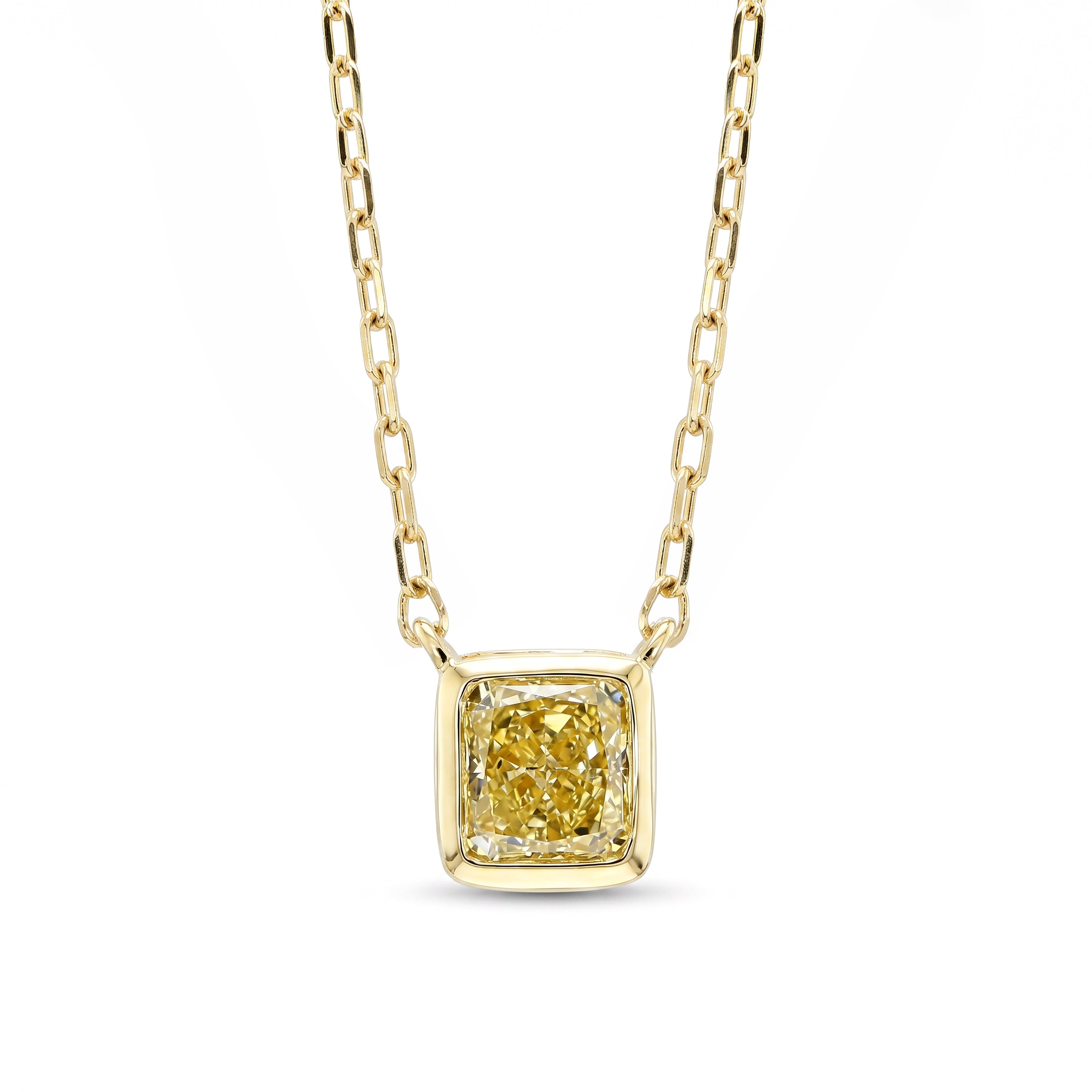 Natural Yellow Radiant Diamond Bezel Necklace | GIA Certified