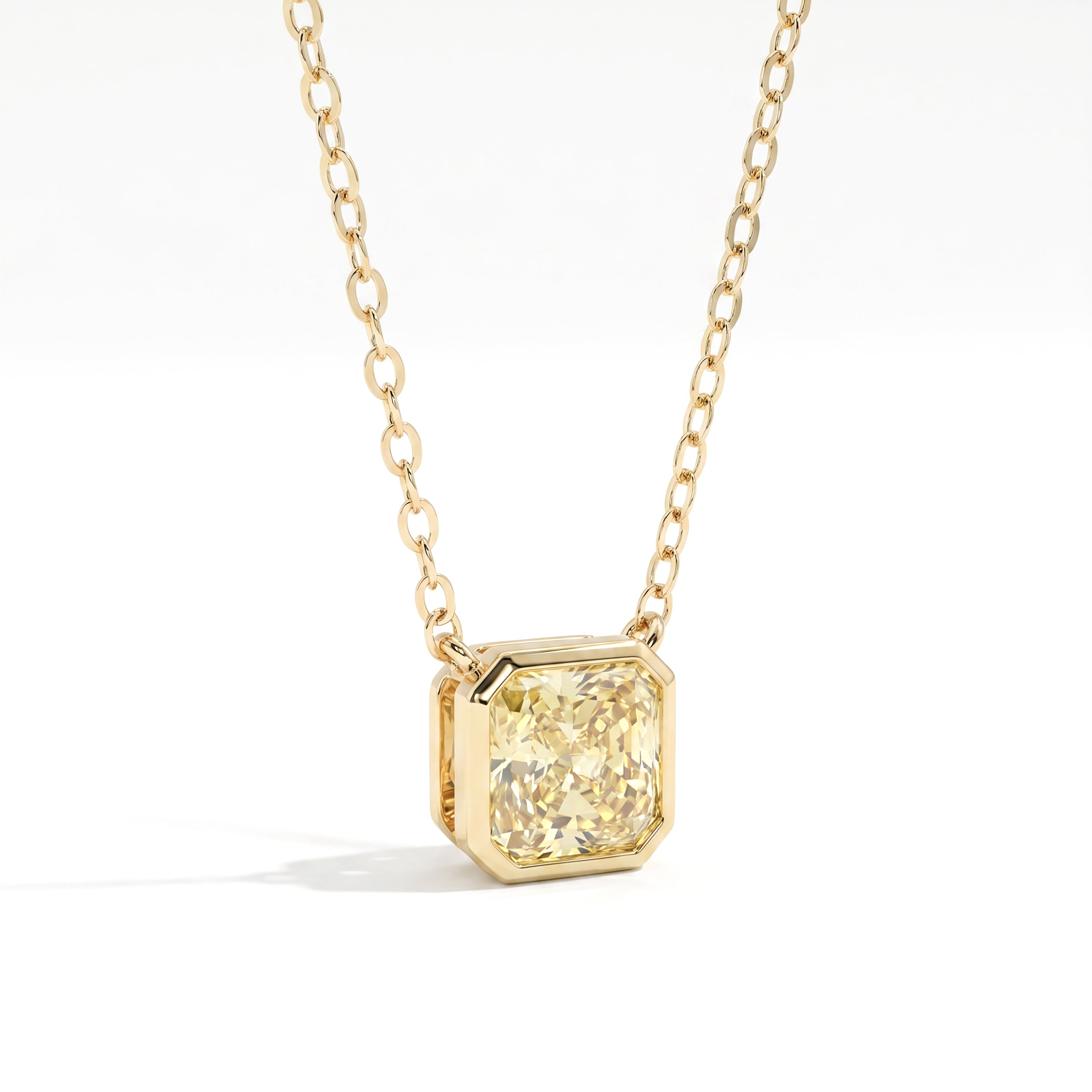 Natural Yellow Radiant Diamond Bezel Necklace | GIA Certified