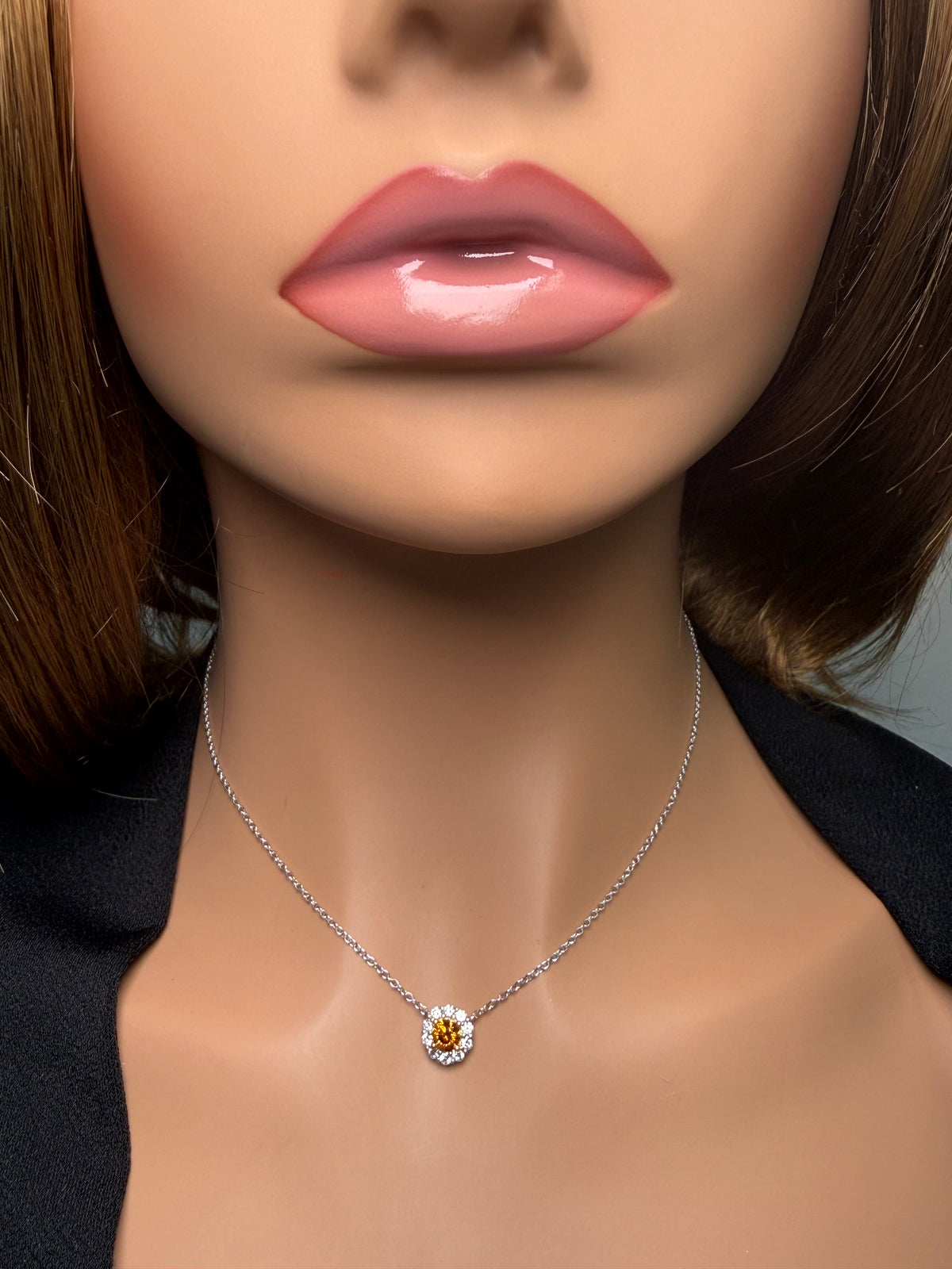Natural Orange Round Diamond Necklace | GIA Certified