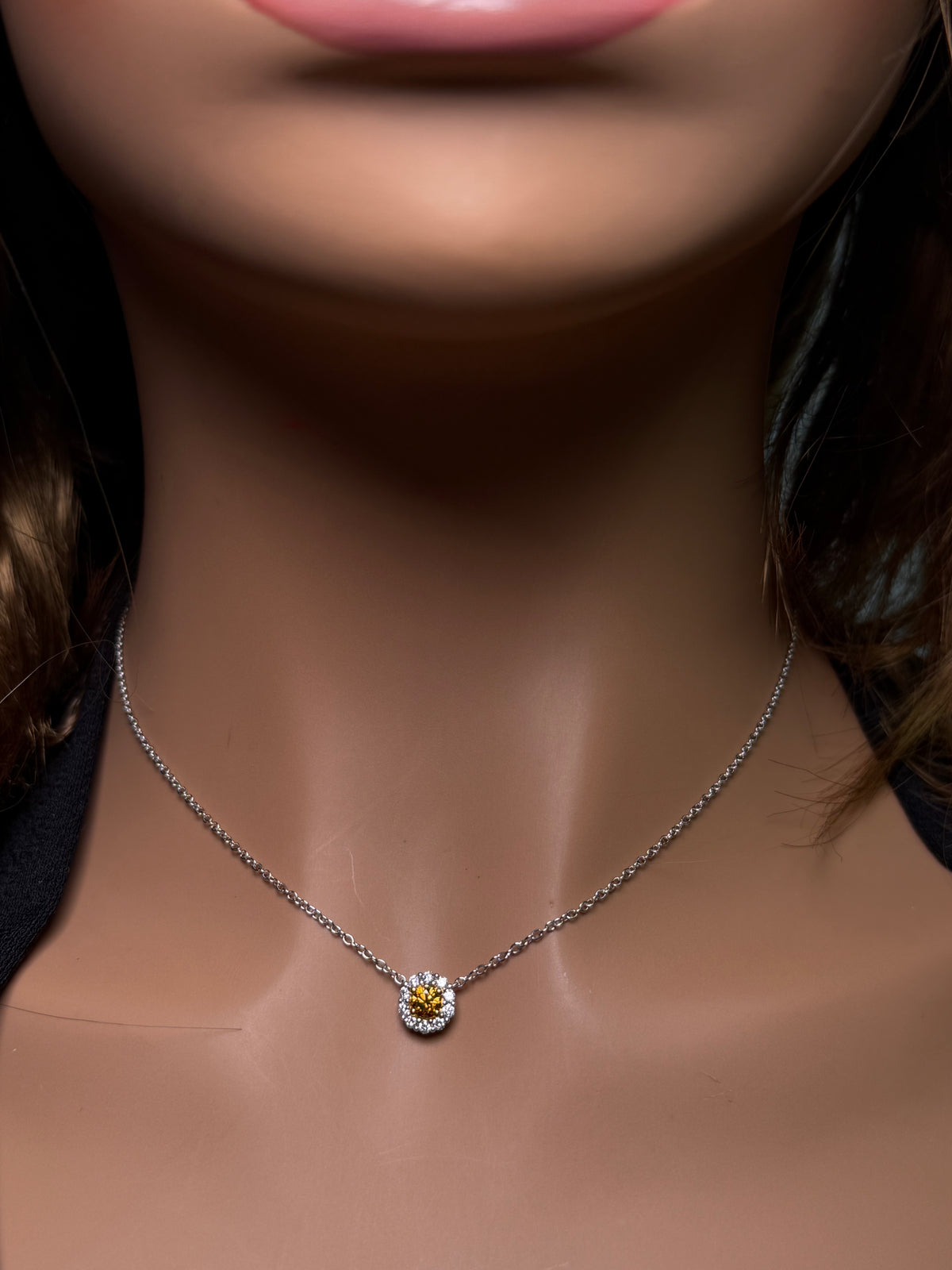 Natural Orange Round Diamond Necklace | GIA Certified