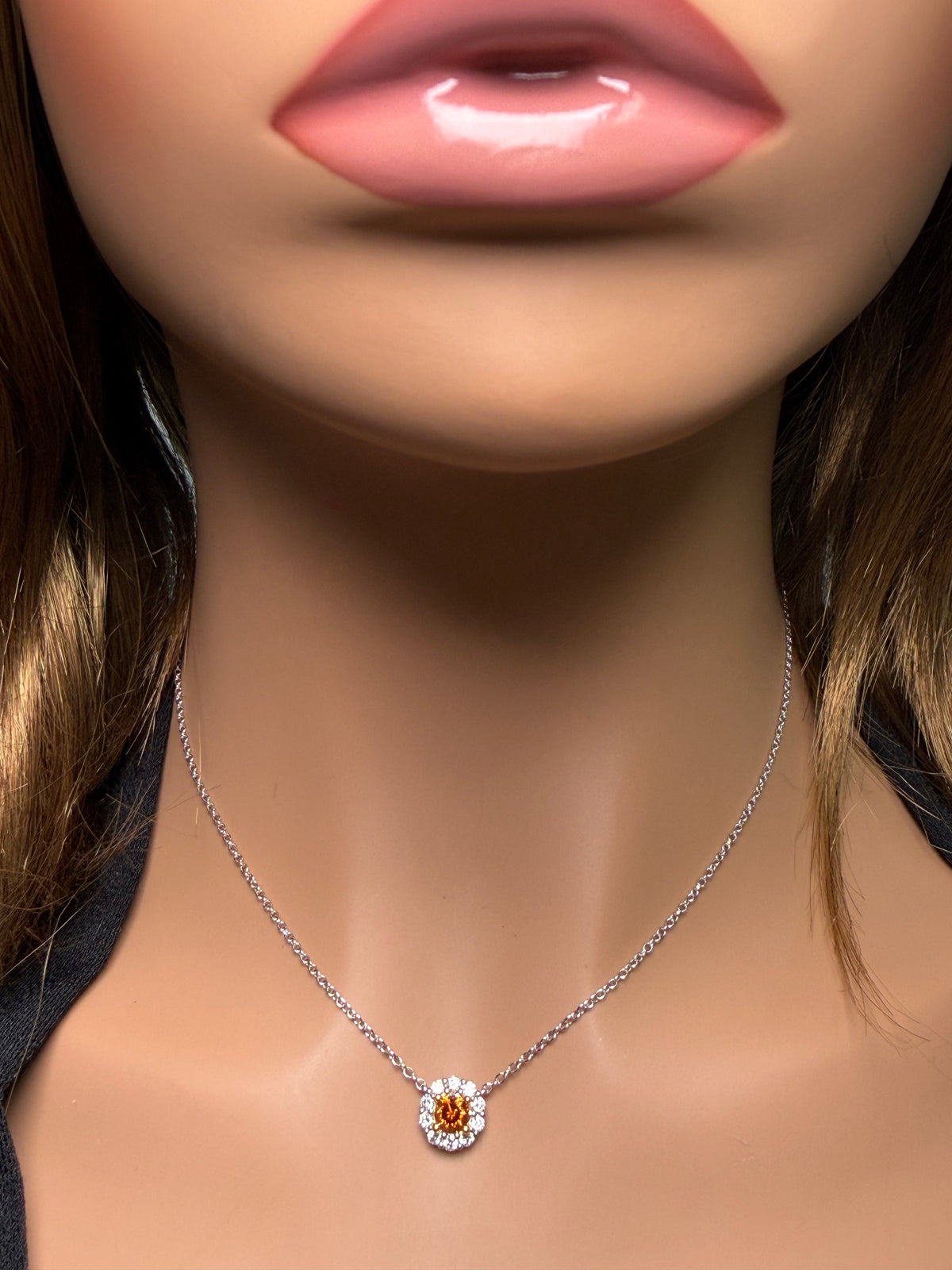 Natural Orange Round Diamond Necklace | GIA Certified