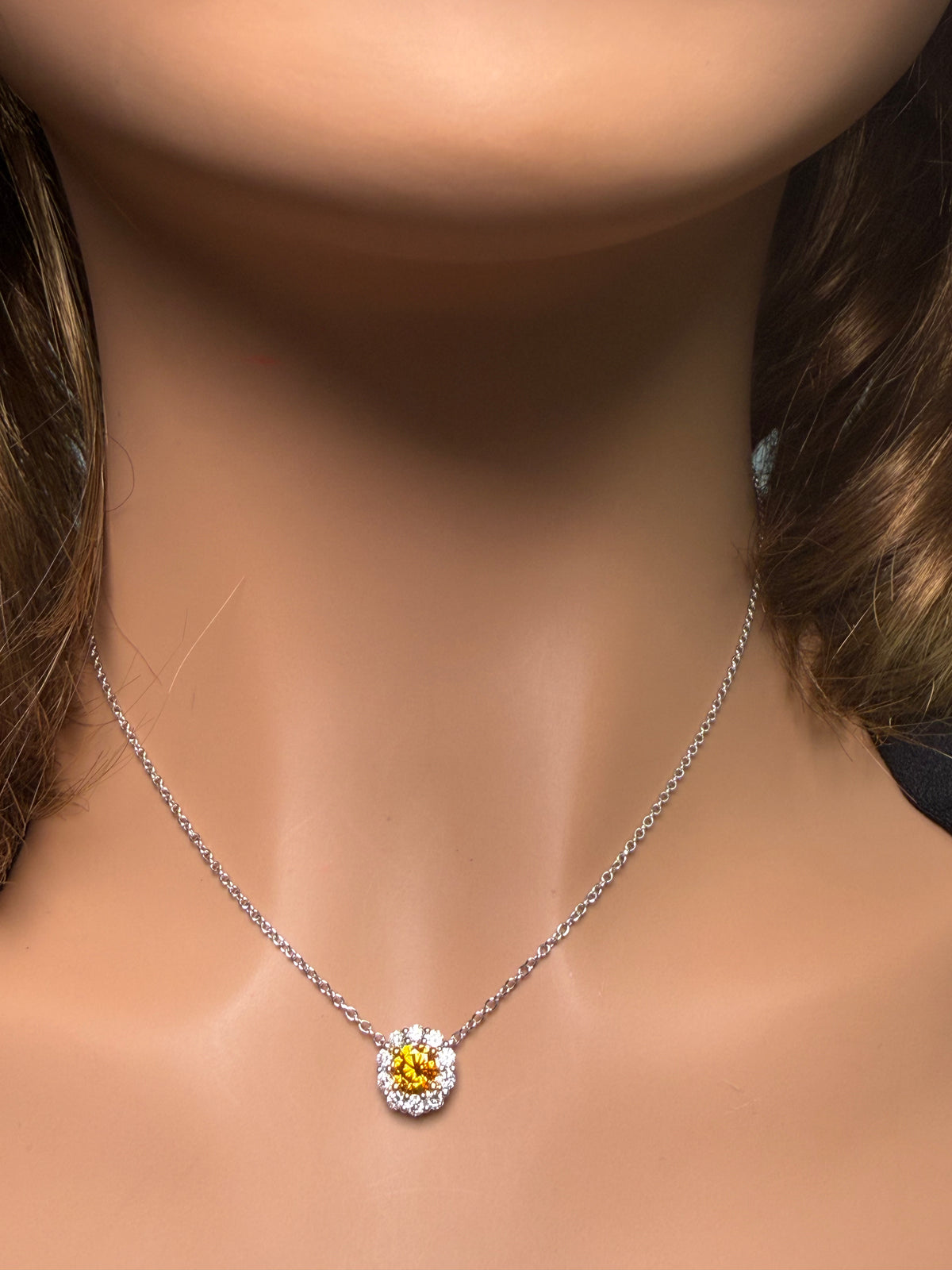 Natural Orange Round Diamond Necklace | GIA Certified