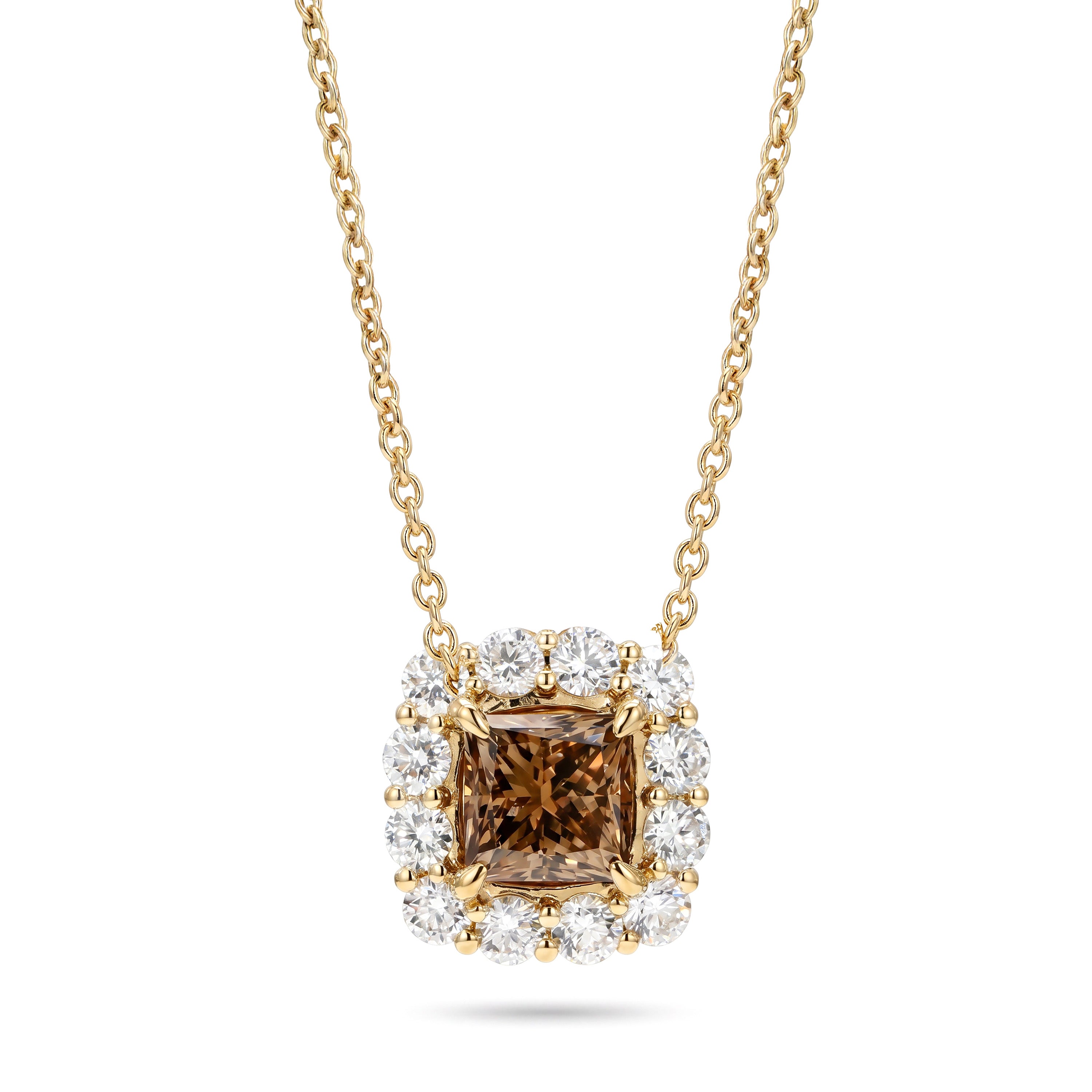 Natural Orange Princess Diamond Halo Necklace | GIA Certified