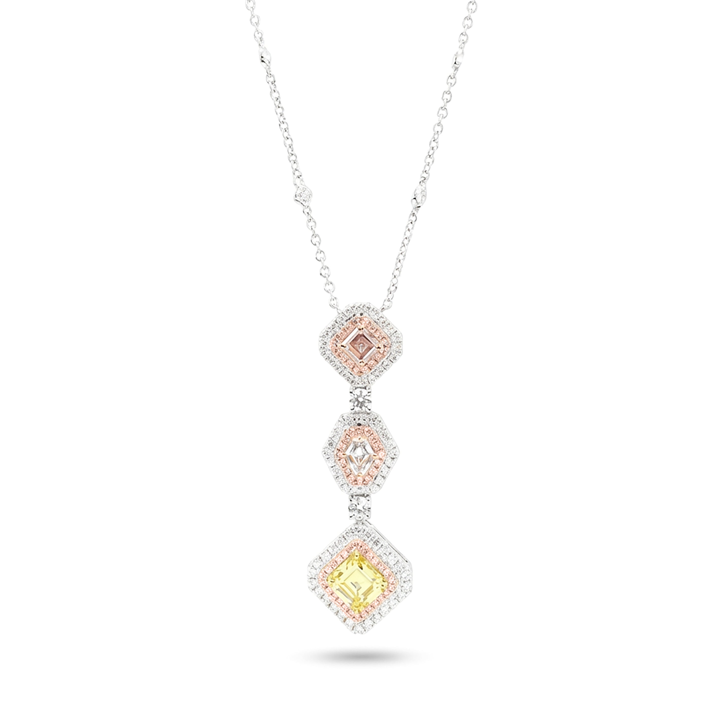 Natural Yellow & Pink Diamond Halo Drop Necklace | GIA Certified
