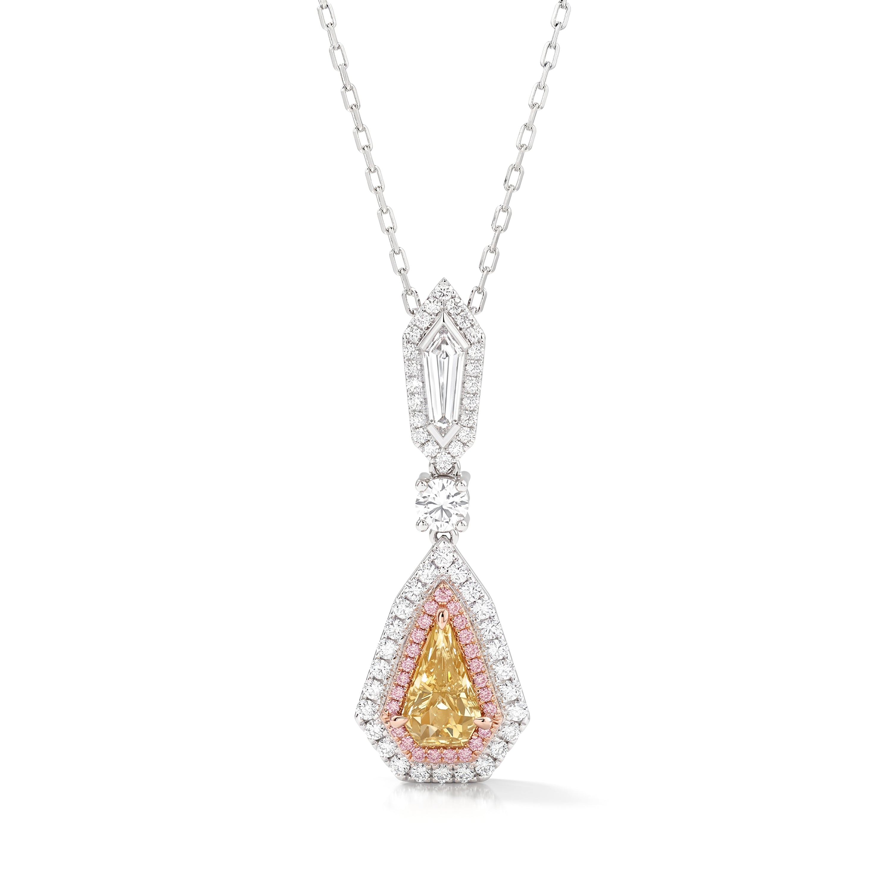 Natural Yellow Shield Diamond Halo Drop Necklace | GIA CERTIFIED