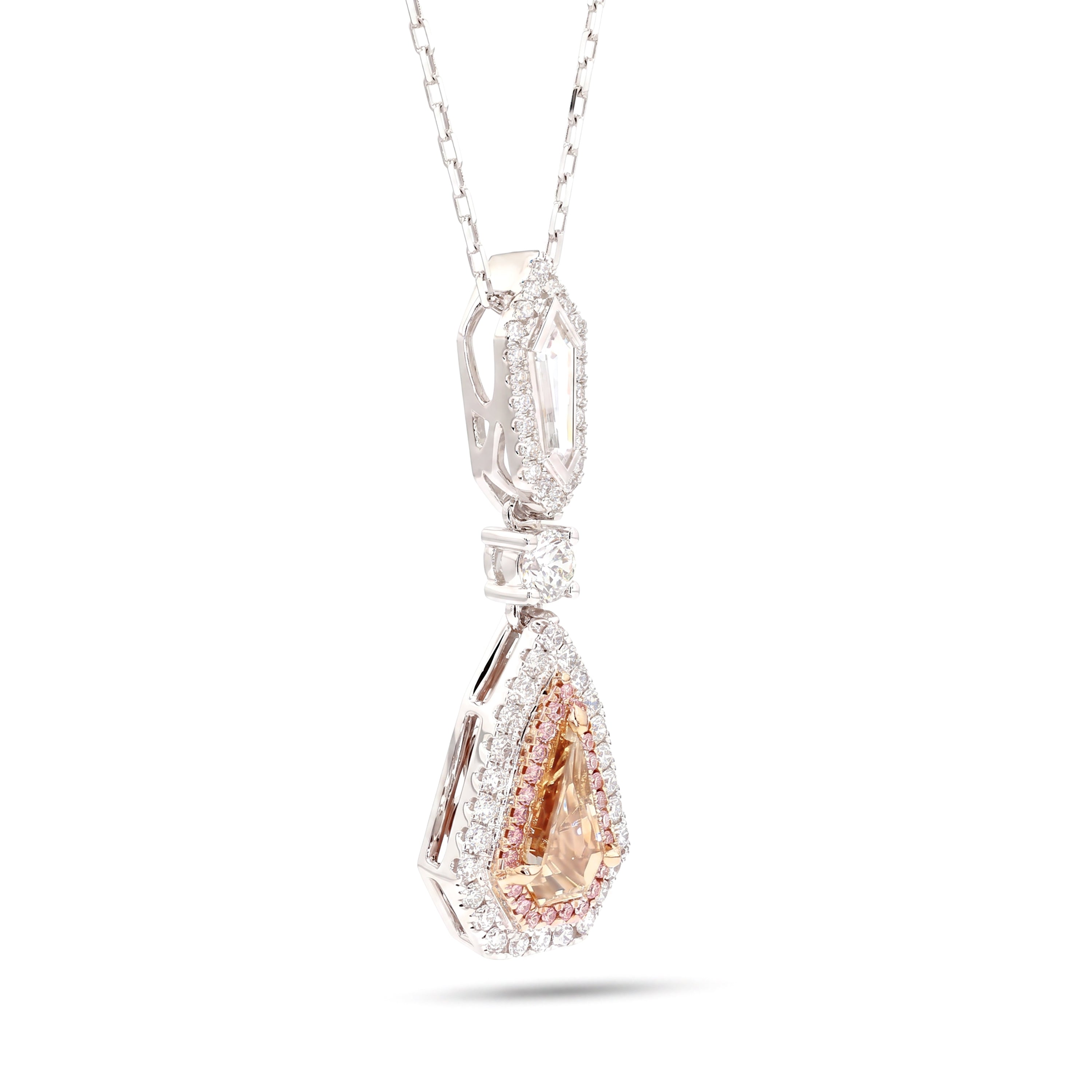 Natural Yellow Shield Diamond Halo Drop Necklace | GIA CERTIFIED