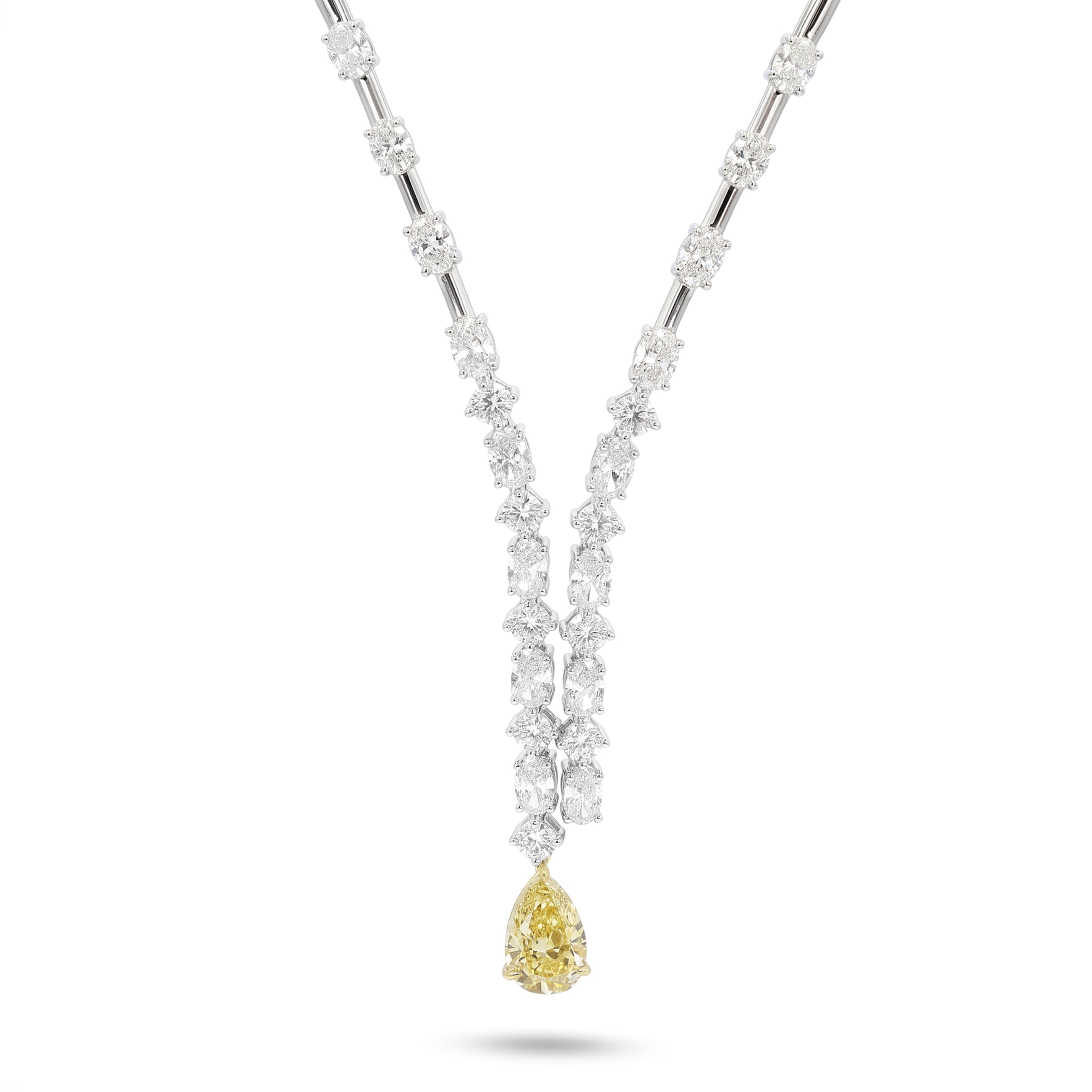 Natural Yellow Pear Diamond Drop Necklace | GIA Certified