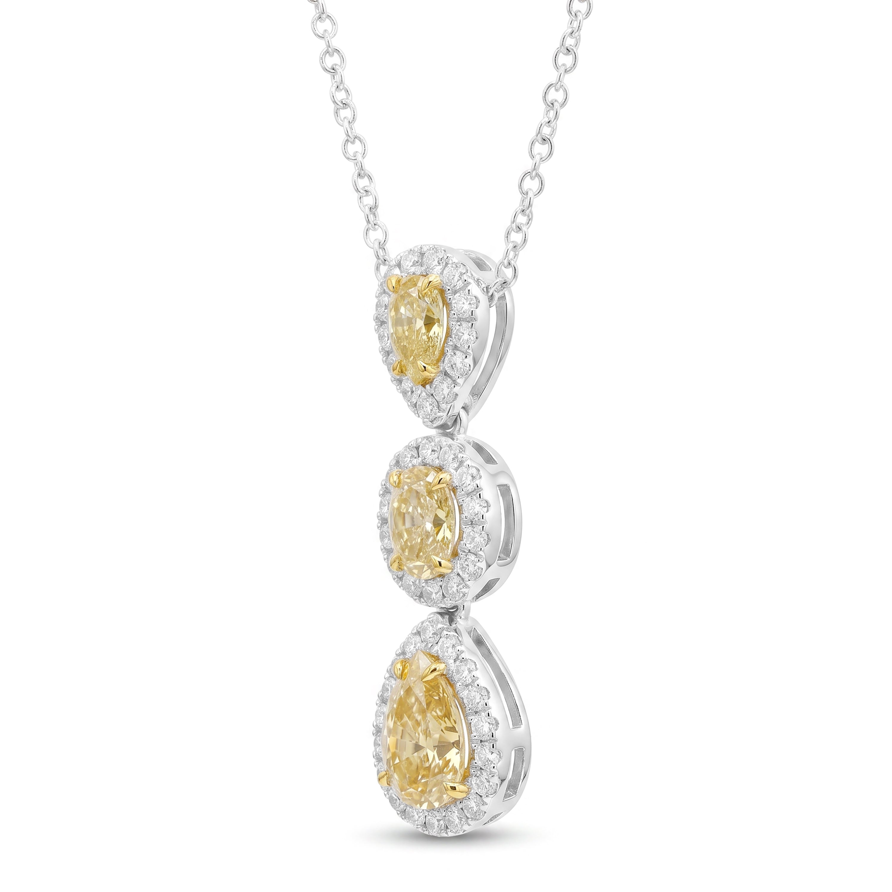 Natural Yellow Pear Diamond Halo Drop Pendant | GIA Certified